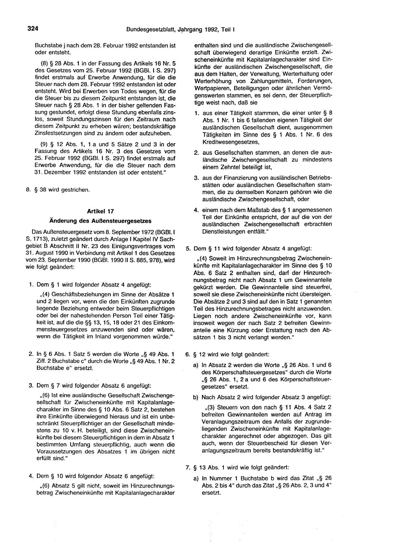 BGBl. 1992, Seite 324 — Originalseite als Abbildung