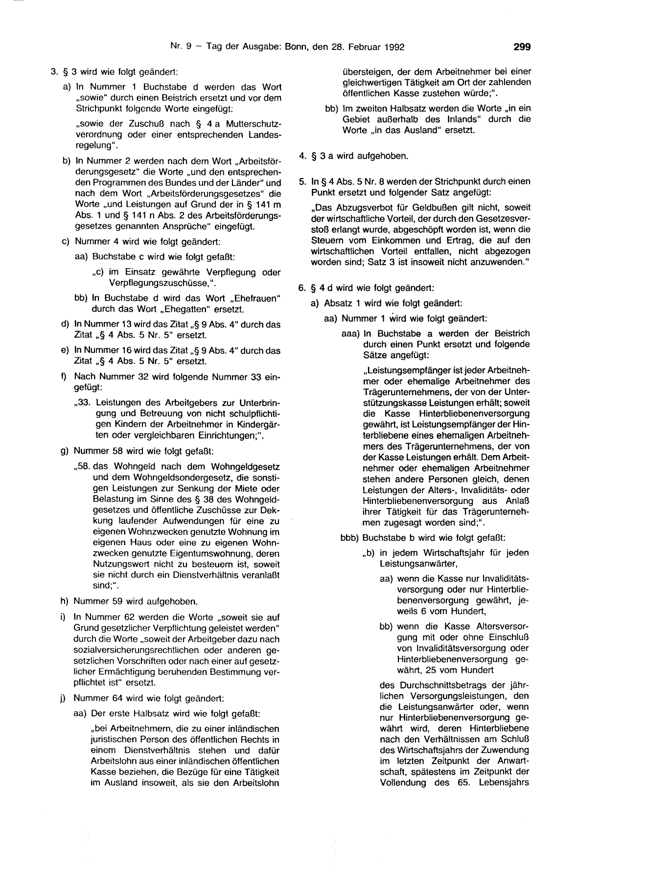 BGBl. 1992, Seite 299 — Originalseite als Abbildung