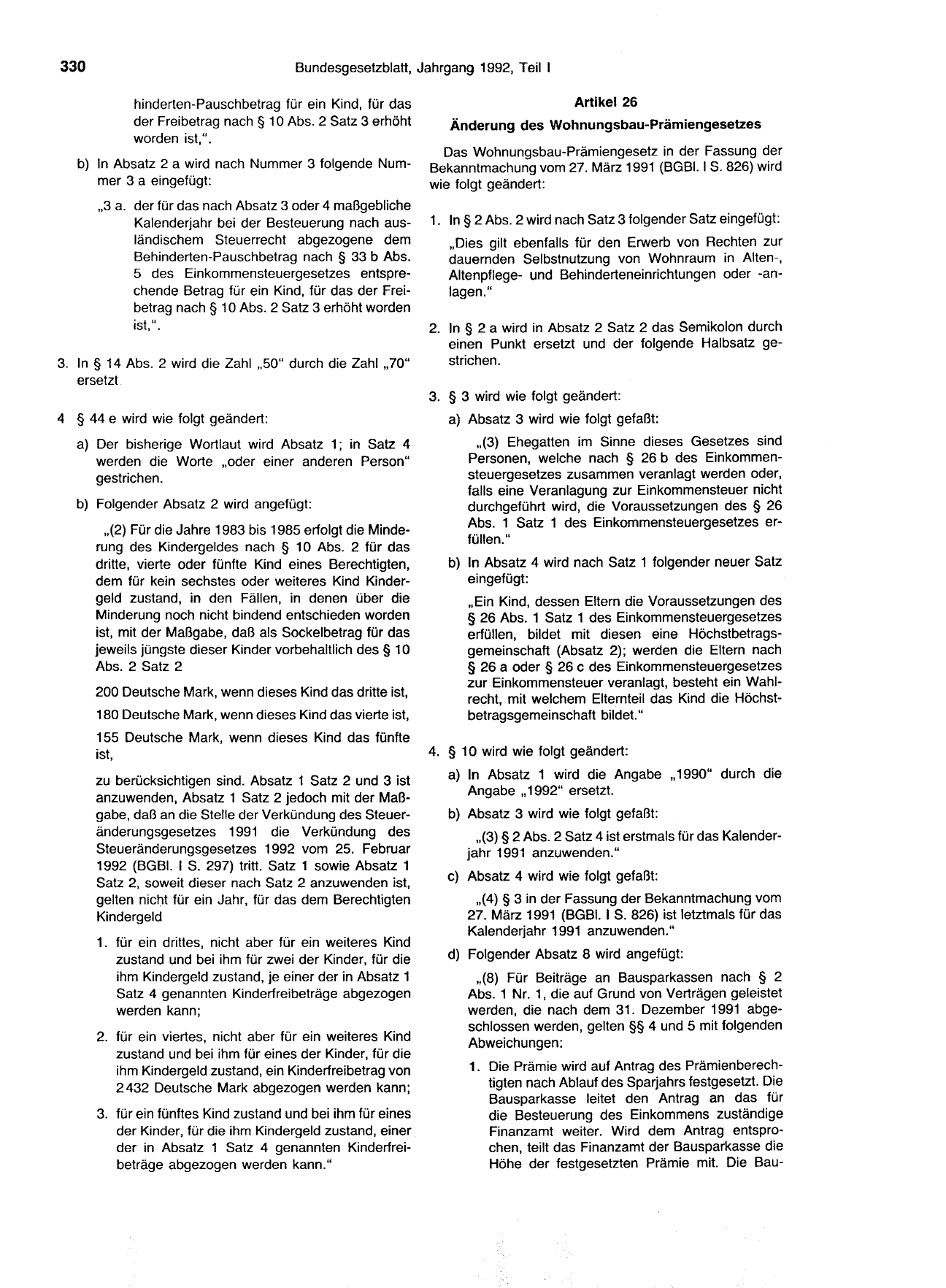 BGBl. 1992, Seite 330 — Originalseite als Abbildung