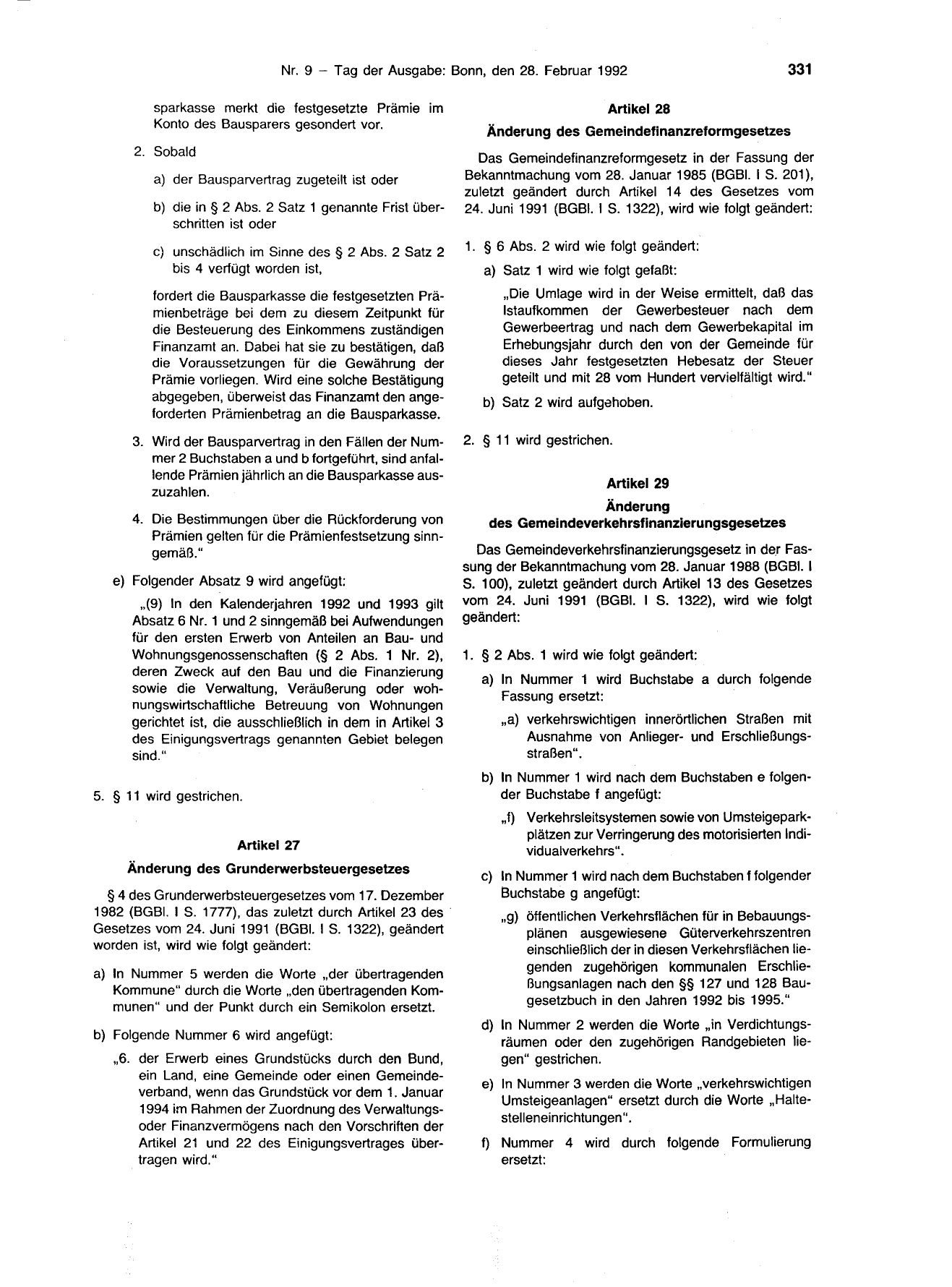 BGBl. 1992, Seite 331 — Originalseite als Abbildung