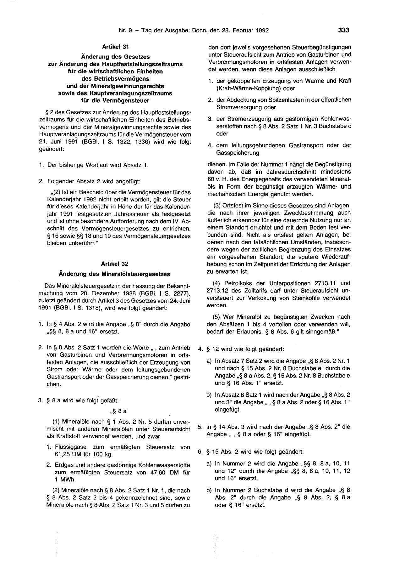 BGBl. 1992, Seite 333 — Originalseite als Abbildung
