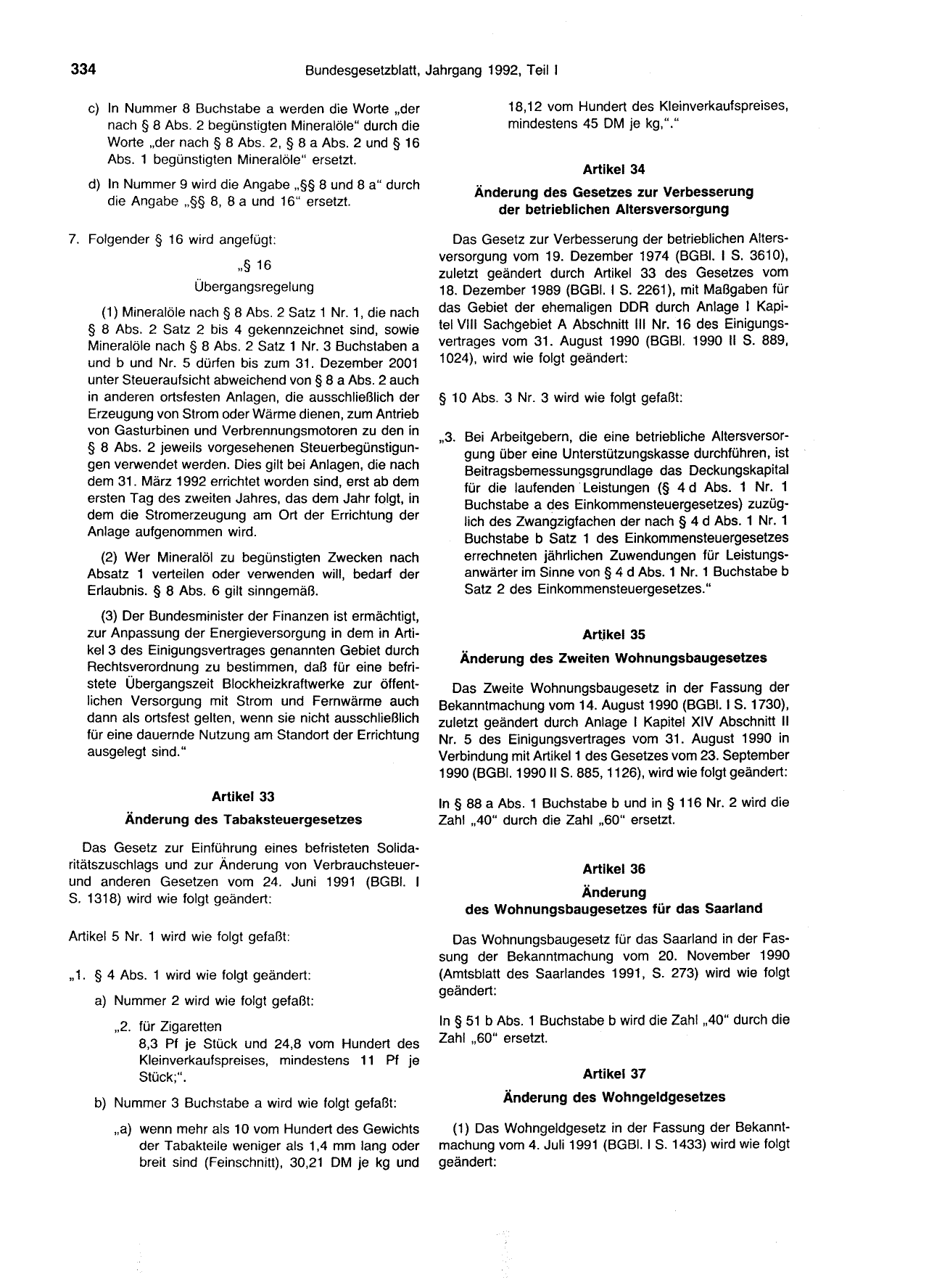 BGBl. 1992, Seite 334 — Originalseite als Abbildung