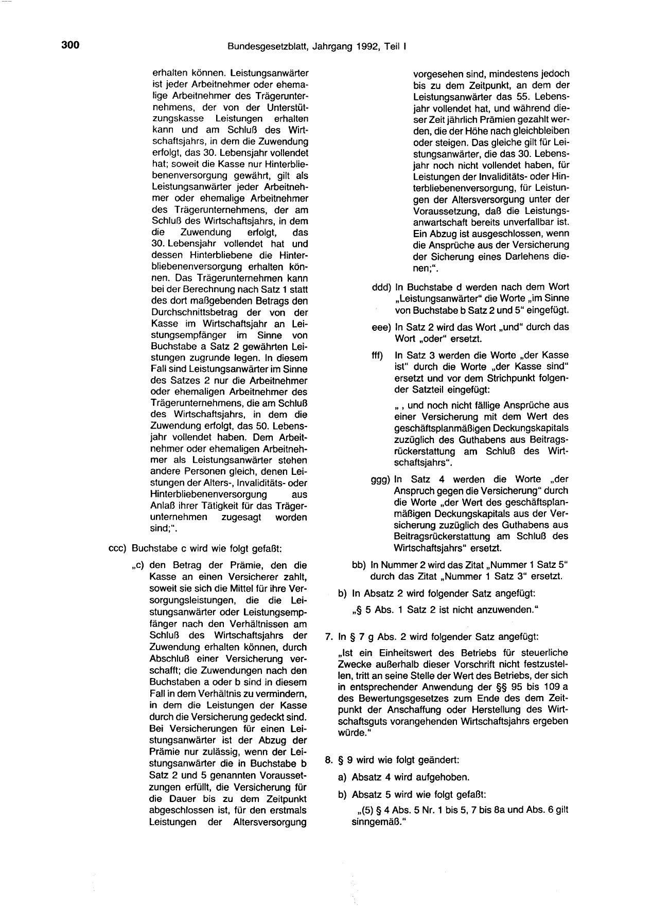 BGBl. 1992, Seite 300 — Originalseite als Abbildung