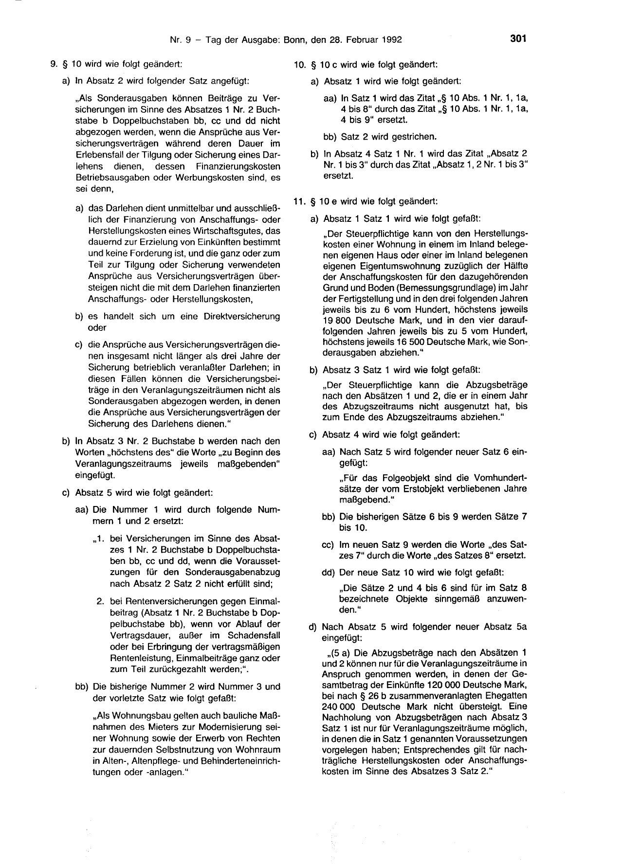 BGBl. 1992, Seite 301 — Originalseite als Abbildung