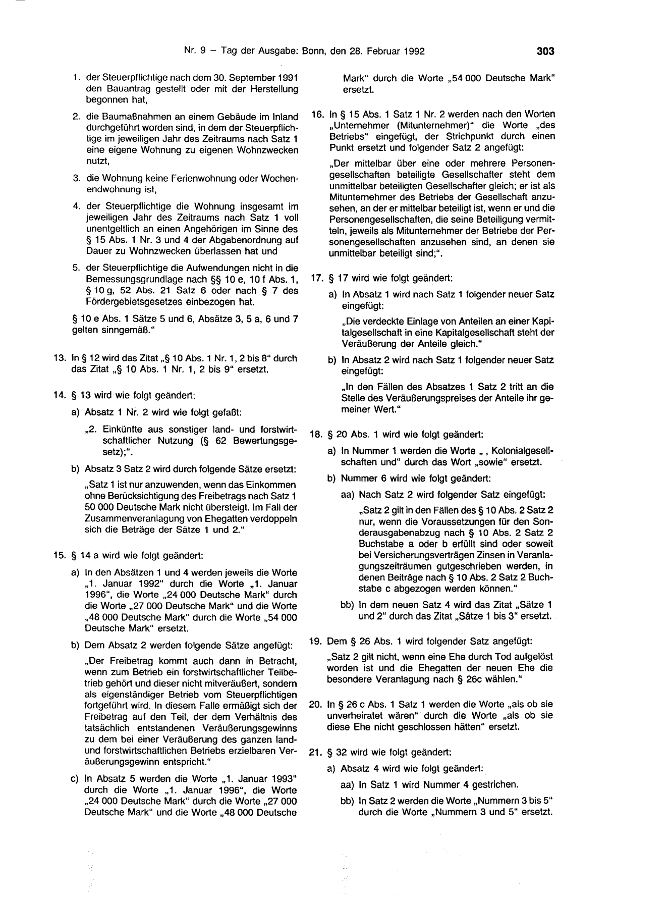 BGBl. 1992, Seite 303 — Originalseite als Abbildung