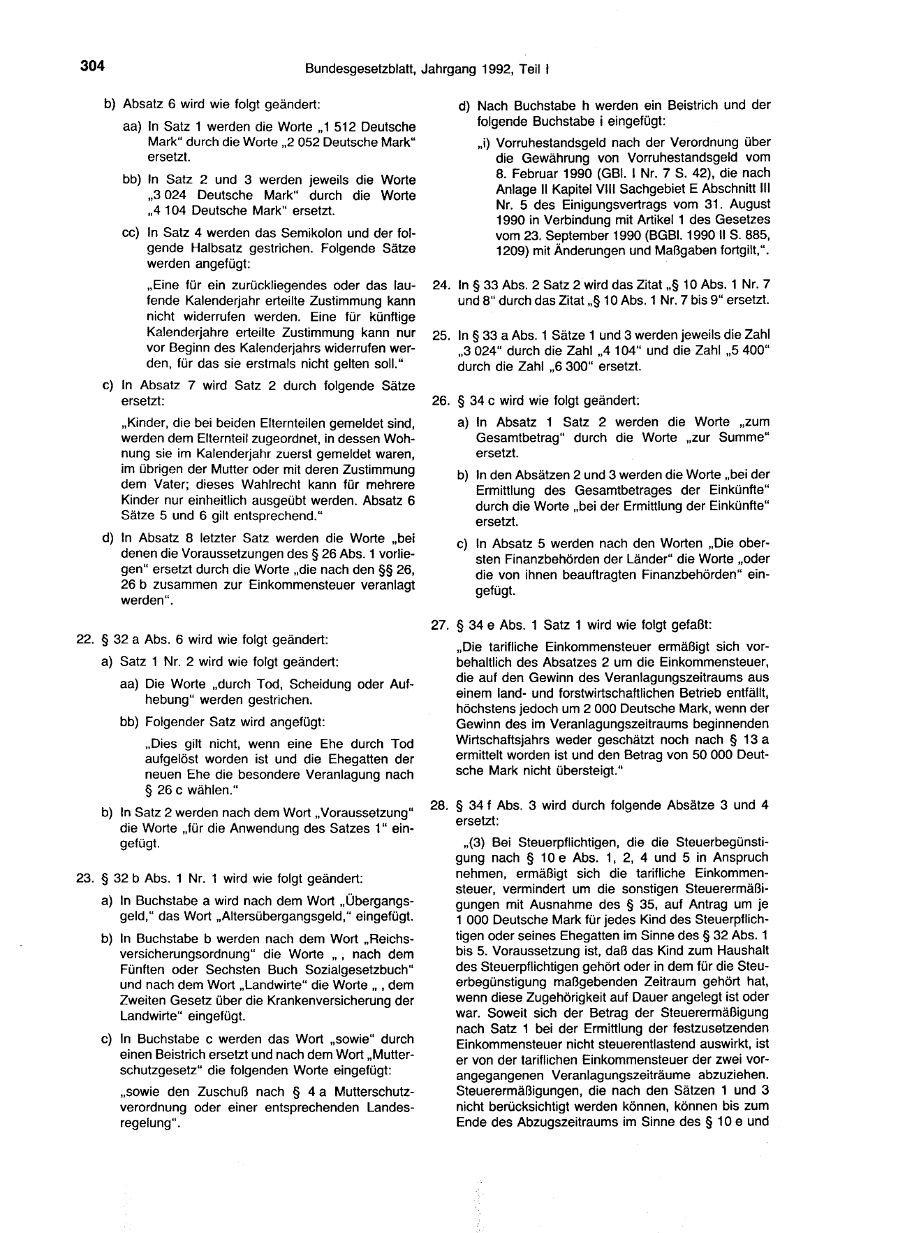 BGBl. 1992, Seite 304 — Originalseite als Abbildung