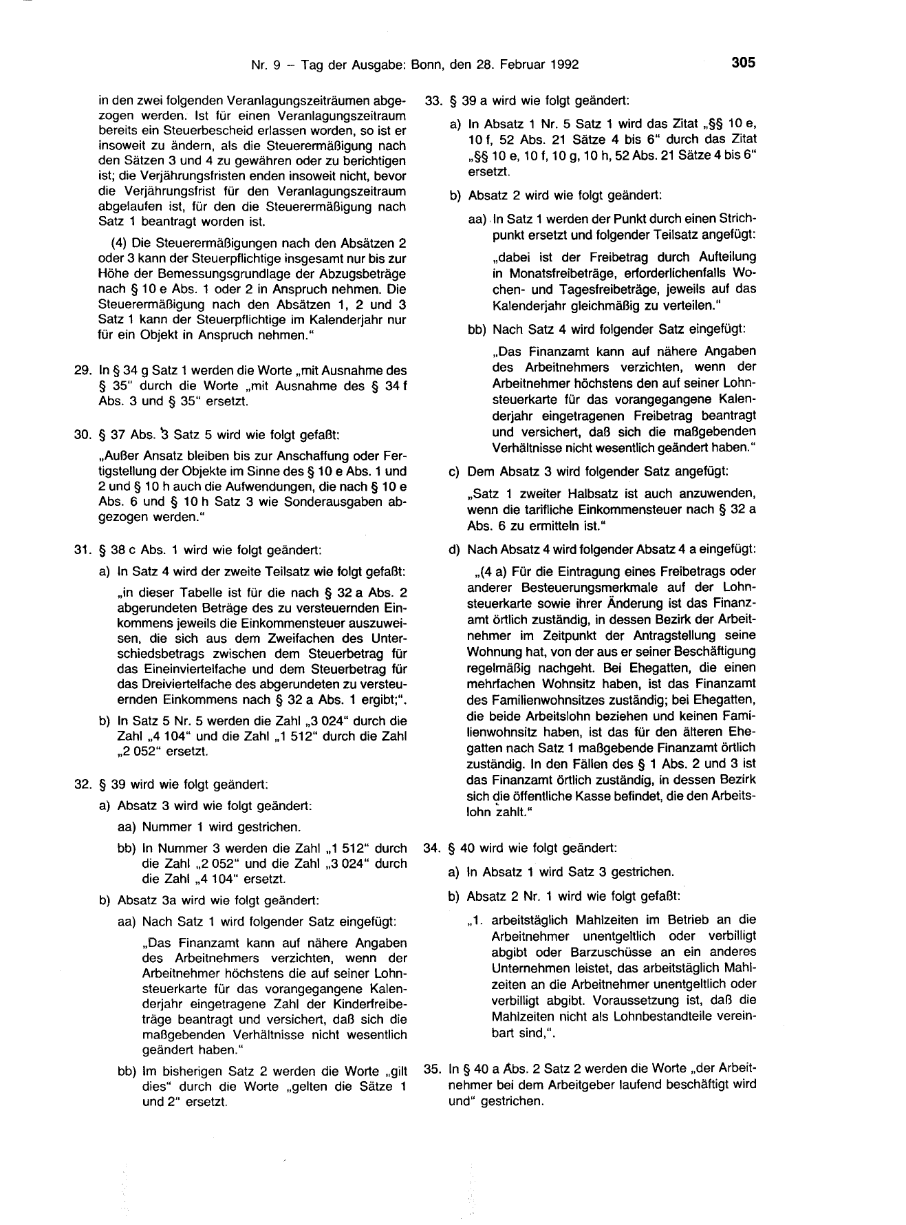 BGBl. 1992, Seite 305 — Originalseite als Abbildung