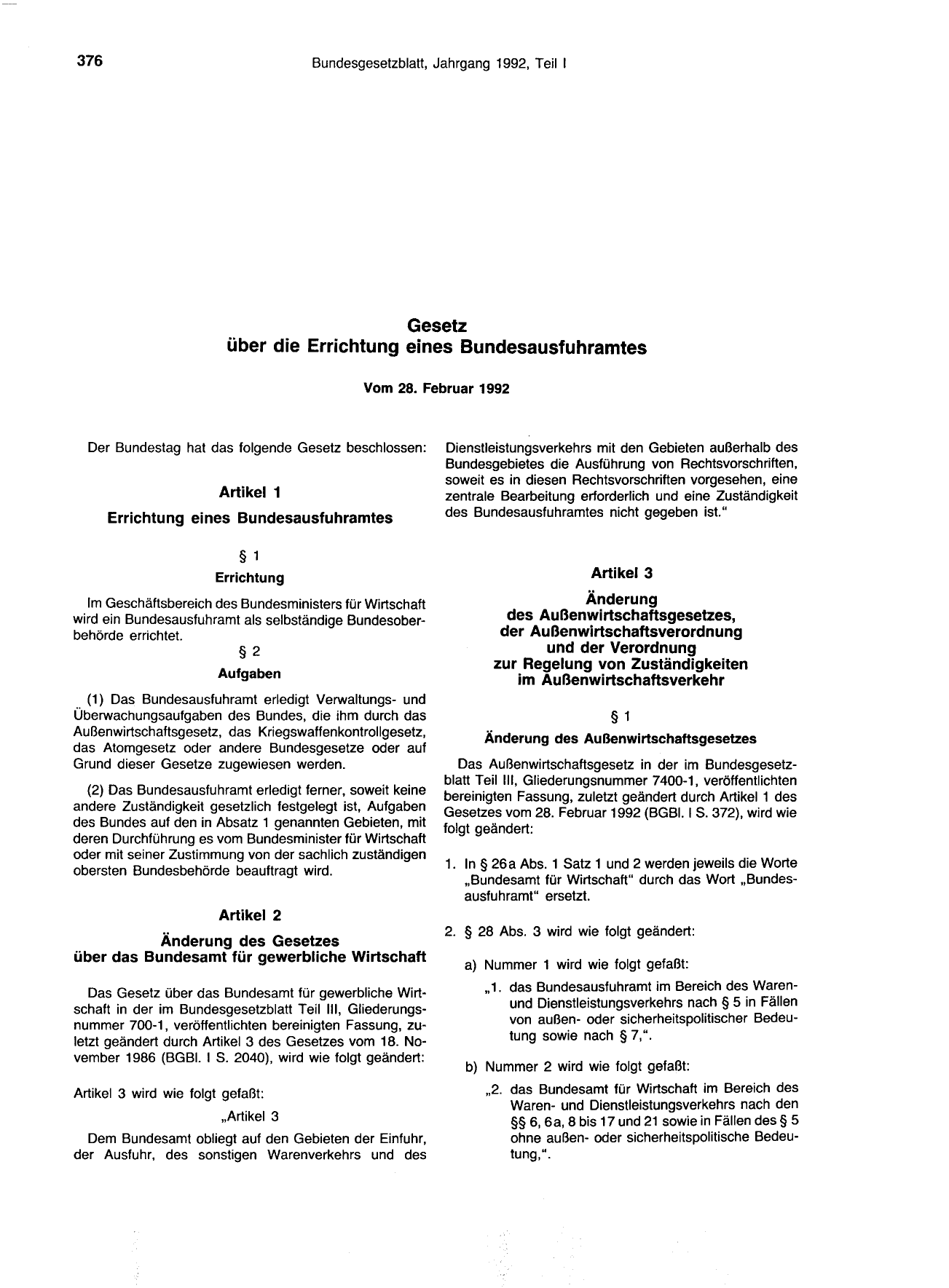 BGBl. 1992, Seite 376 — Originalseite als Abbildung