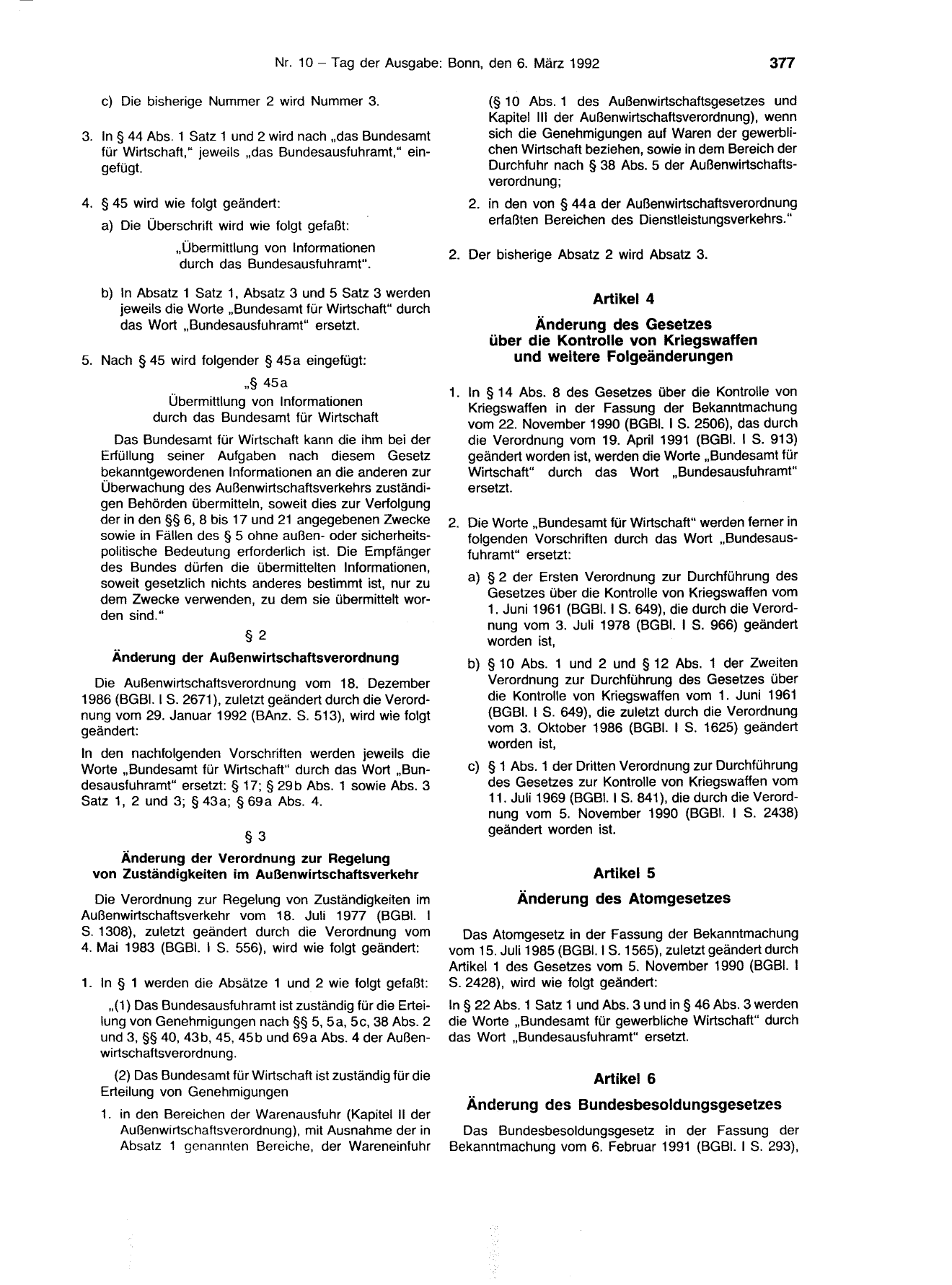 BGBl. 1992, Seite 377 — Originalseite als Abbildung