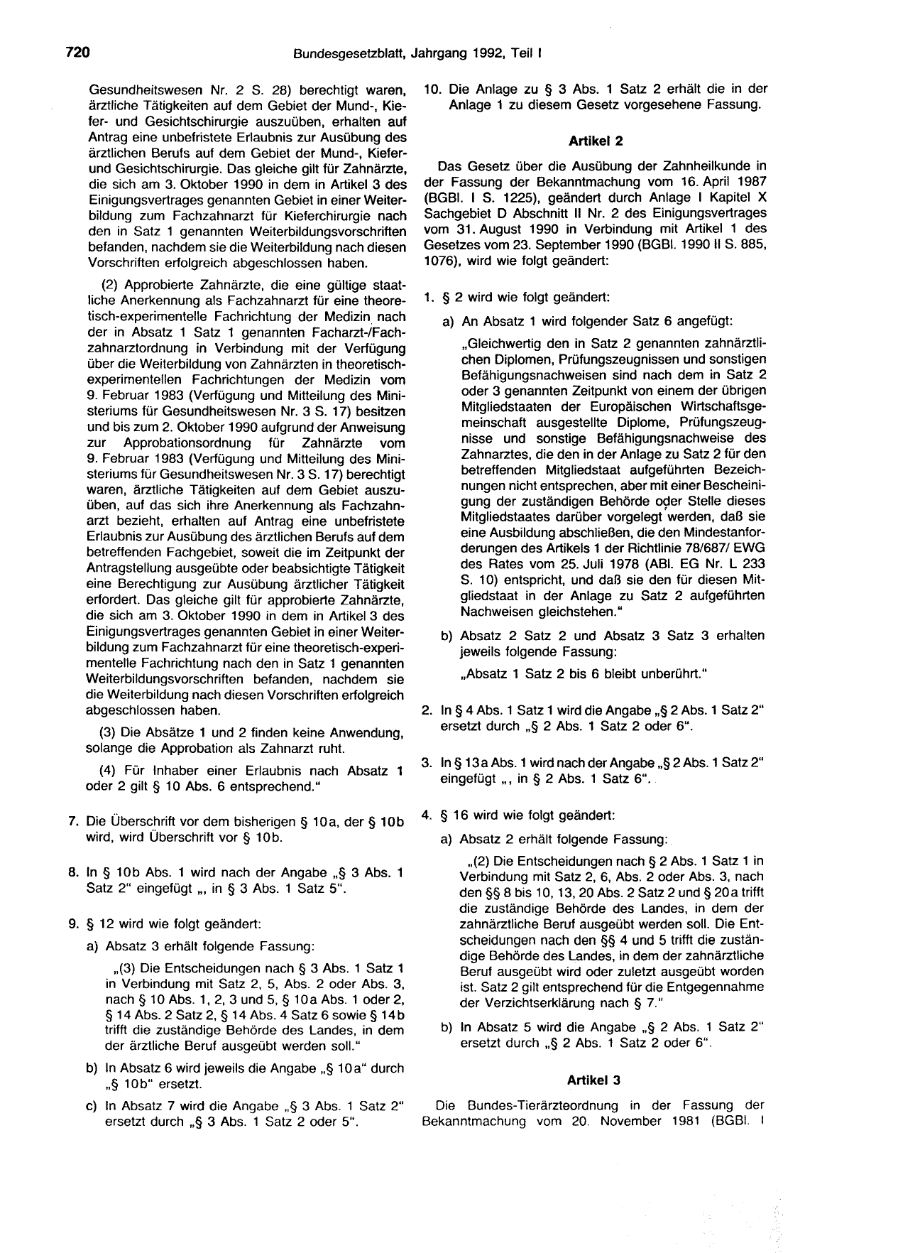 BGBl. 1992, Seite 720 — Originalseite als Abbildung
