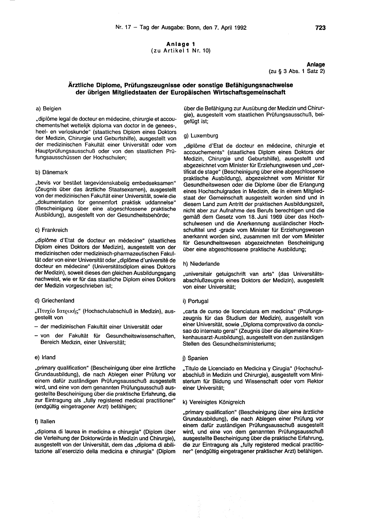 BGBl. 1992, Seite 723 — Originalseite als Abbildung