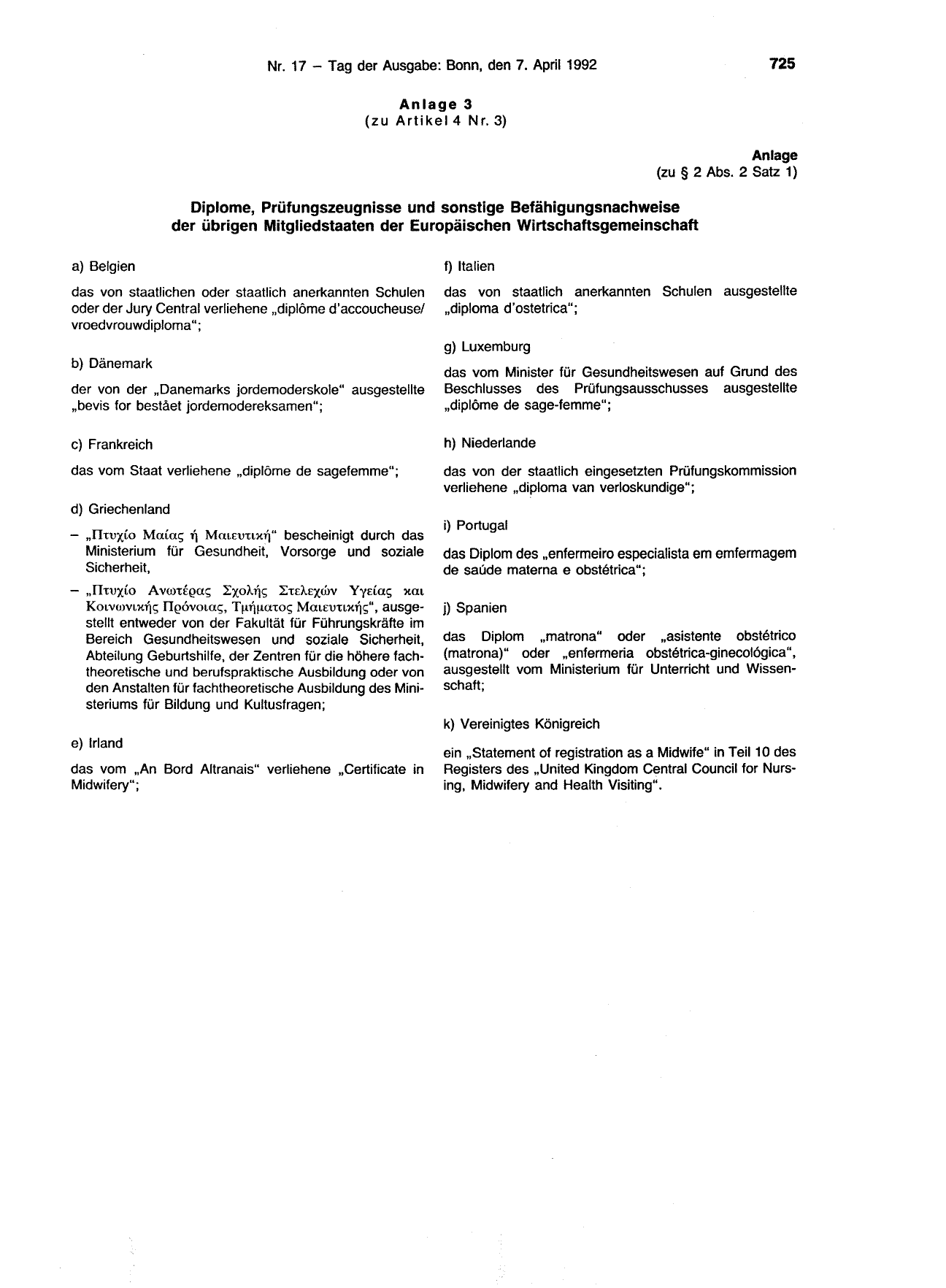 BGBl. 1992, Seite 725 — Originalseite als Abbildung