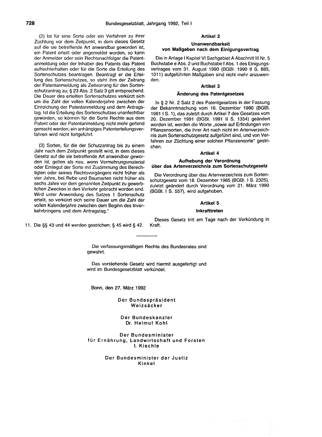 BGBl. 1992, Seite 728 — Originalseite als Abbildung