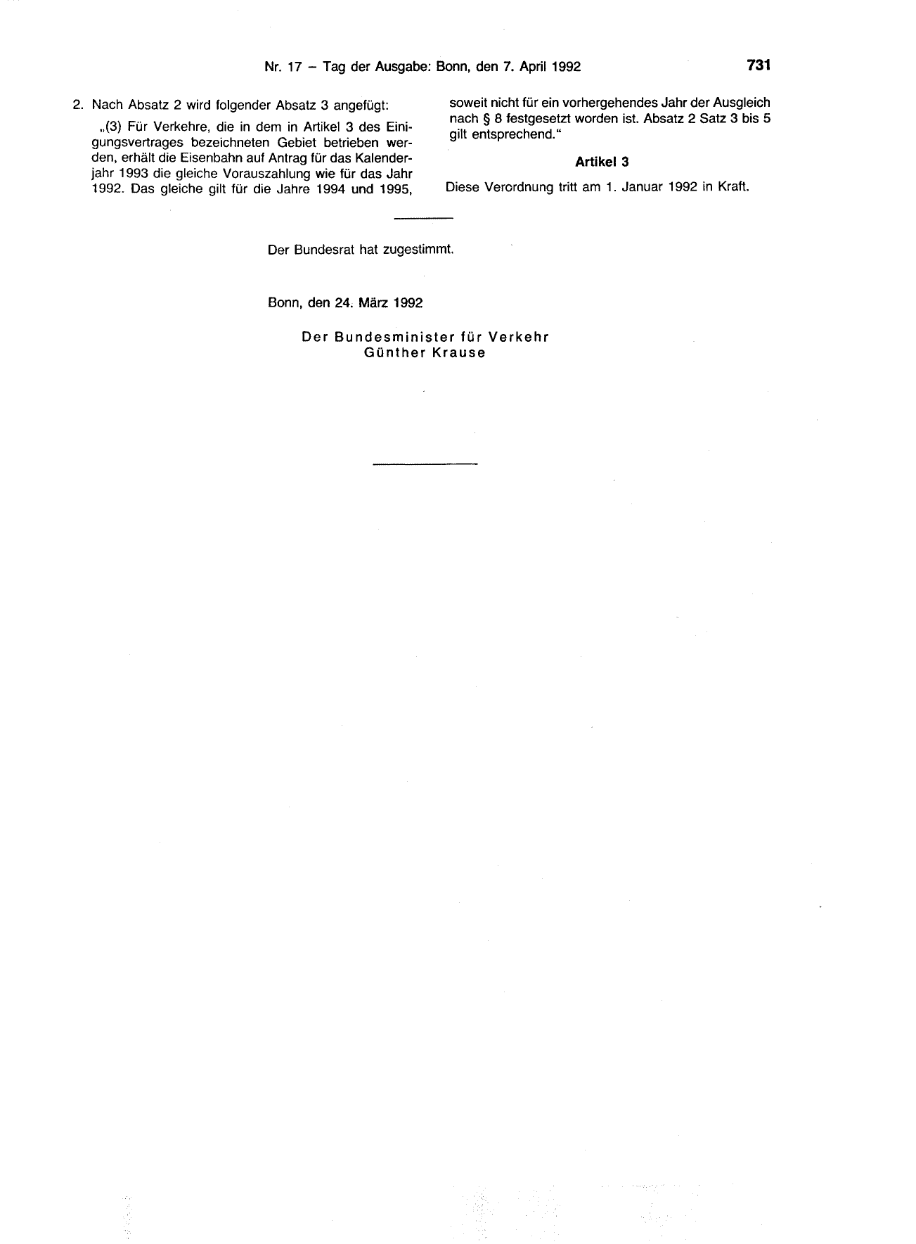 BGBl. 1992, Seite 731 — Originalseite als Abbildung
