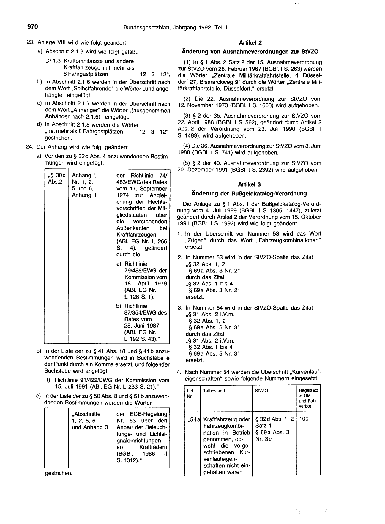 BGBl. 1992, Seite 970 — Originalseite als Abbildung