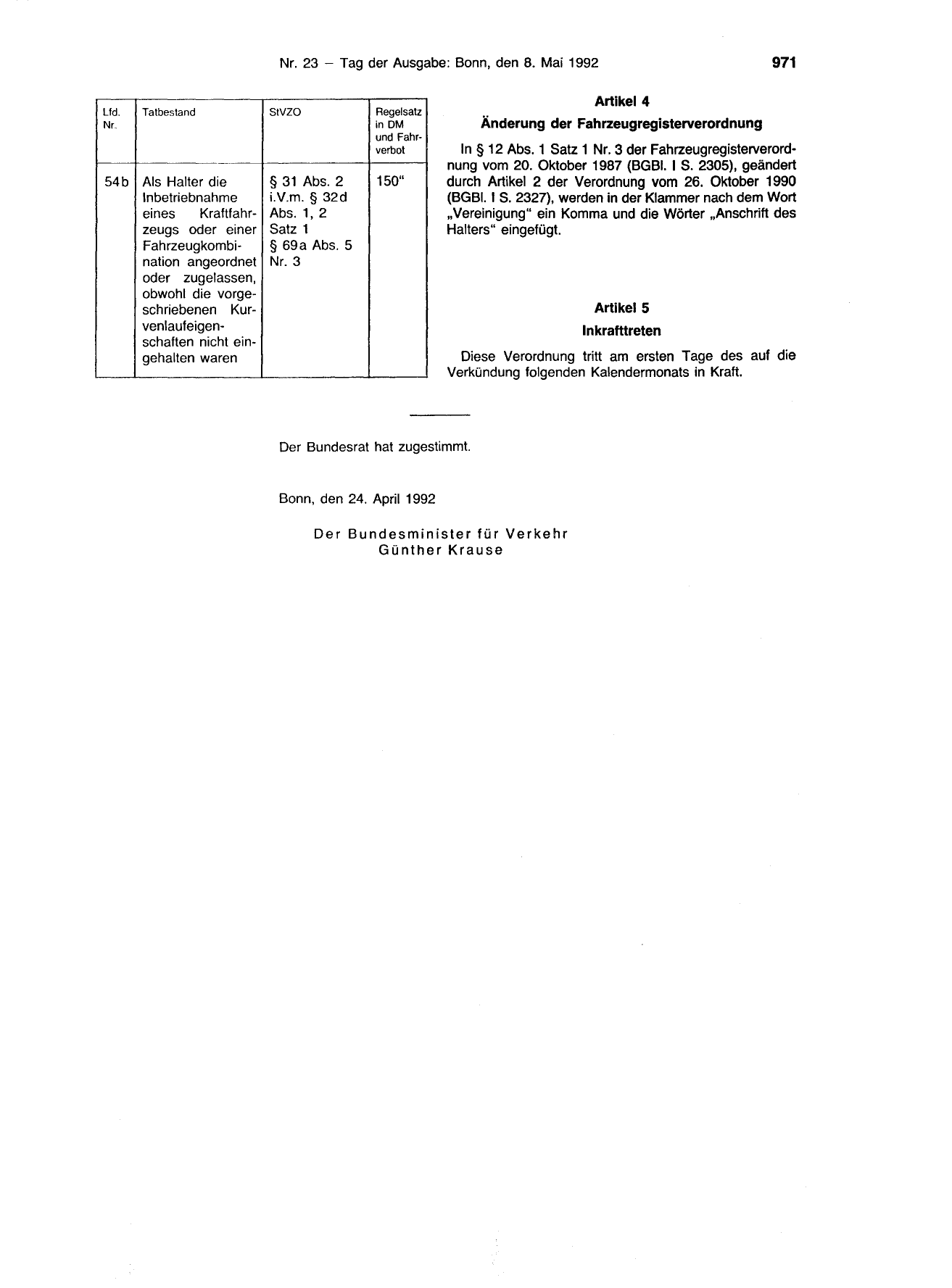 BGBl. 1992, Seite 971 — Originalseite als Abbildung