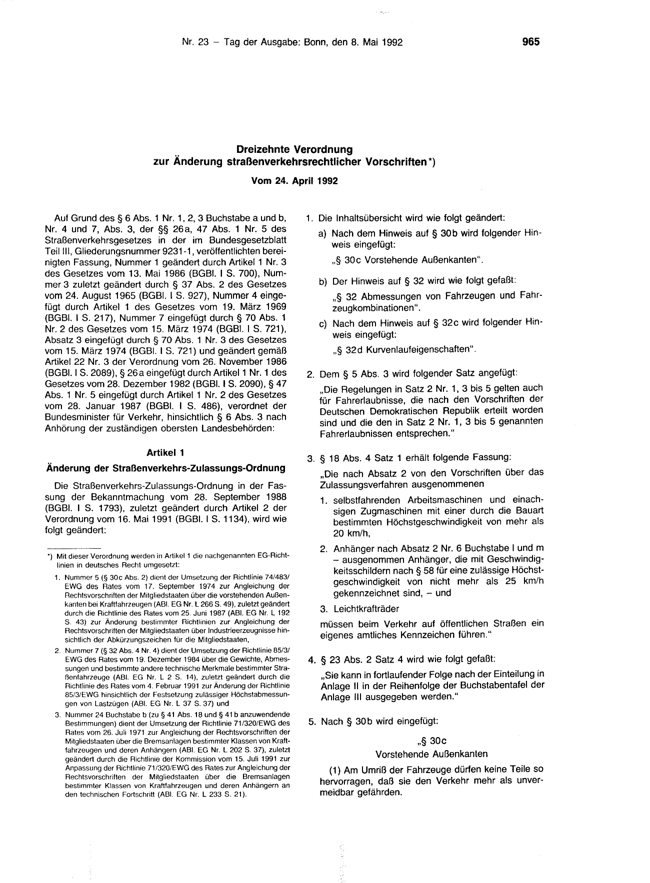 BGBl. 1992, Seite 965 — Originalseite als Abbildung
