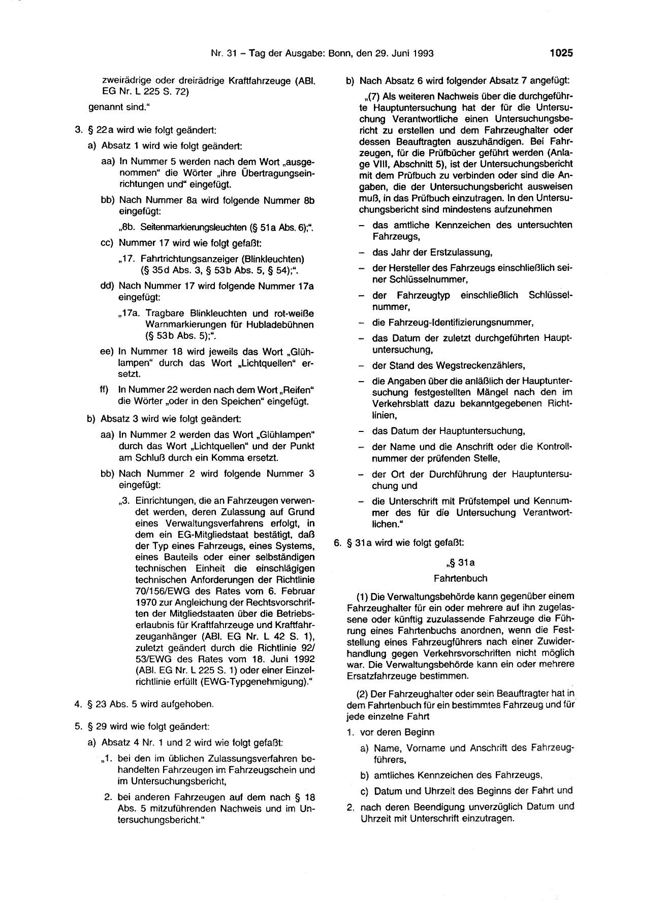 BGBl. 1993, Seite 1025 — Originalseite als Abbildung