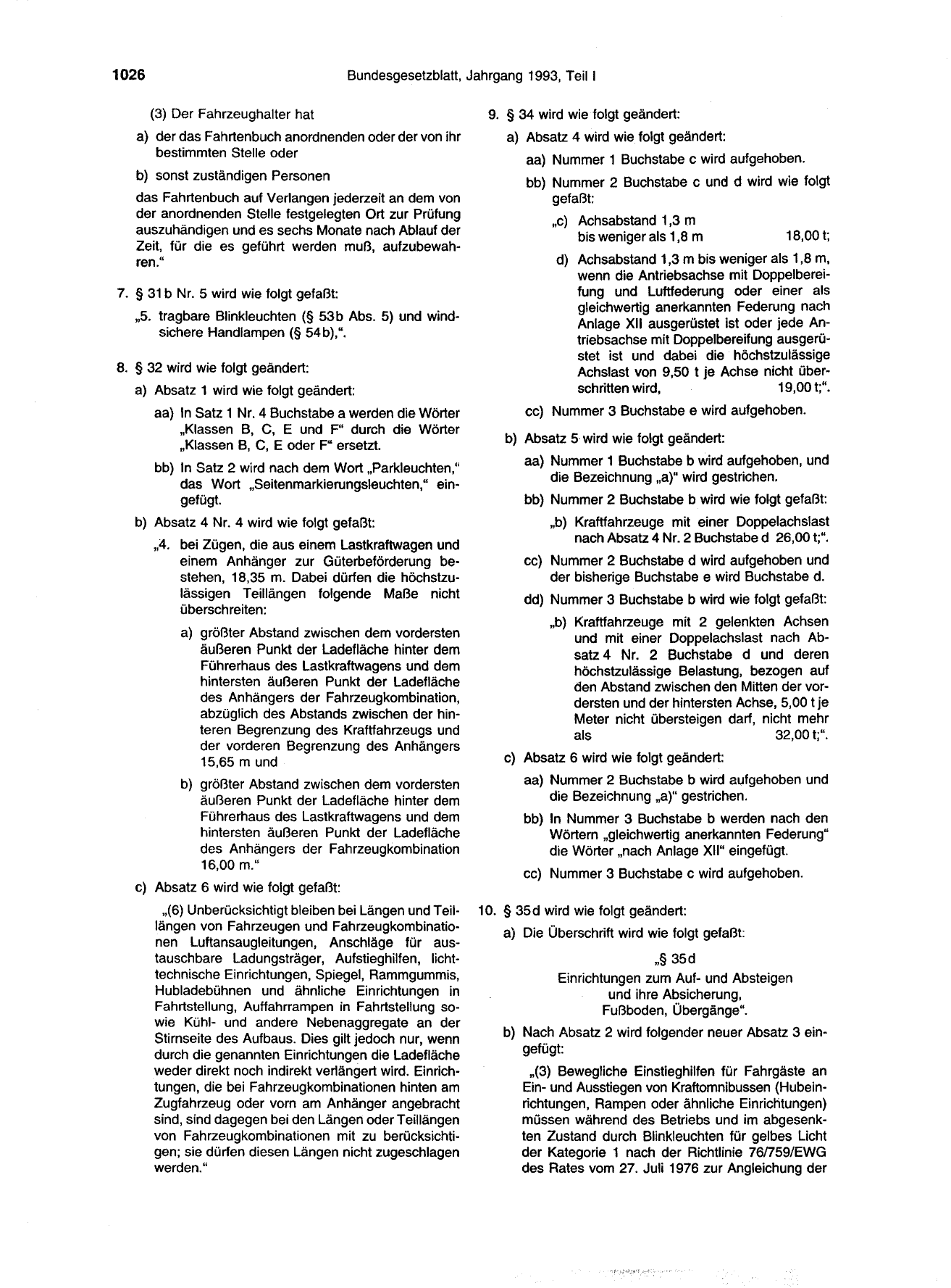BGBl. 1993, Seite 1026 — Originalseite als Abbildung