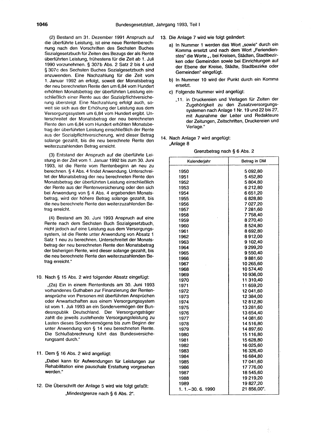 BGBl. 1993, Seite 1046 — Originalseite als Abbildung