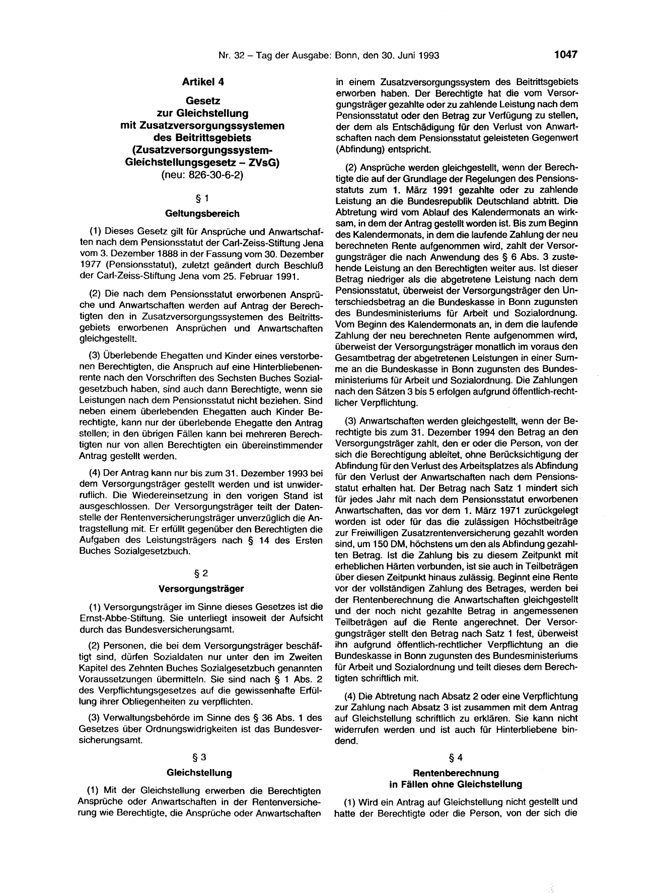 BGBl. 1993, Seite 1047 — Originalseite als Abbildung