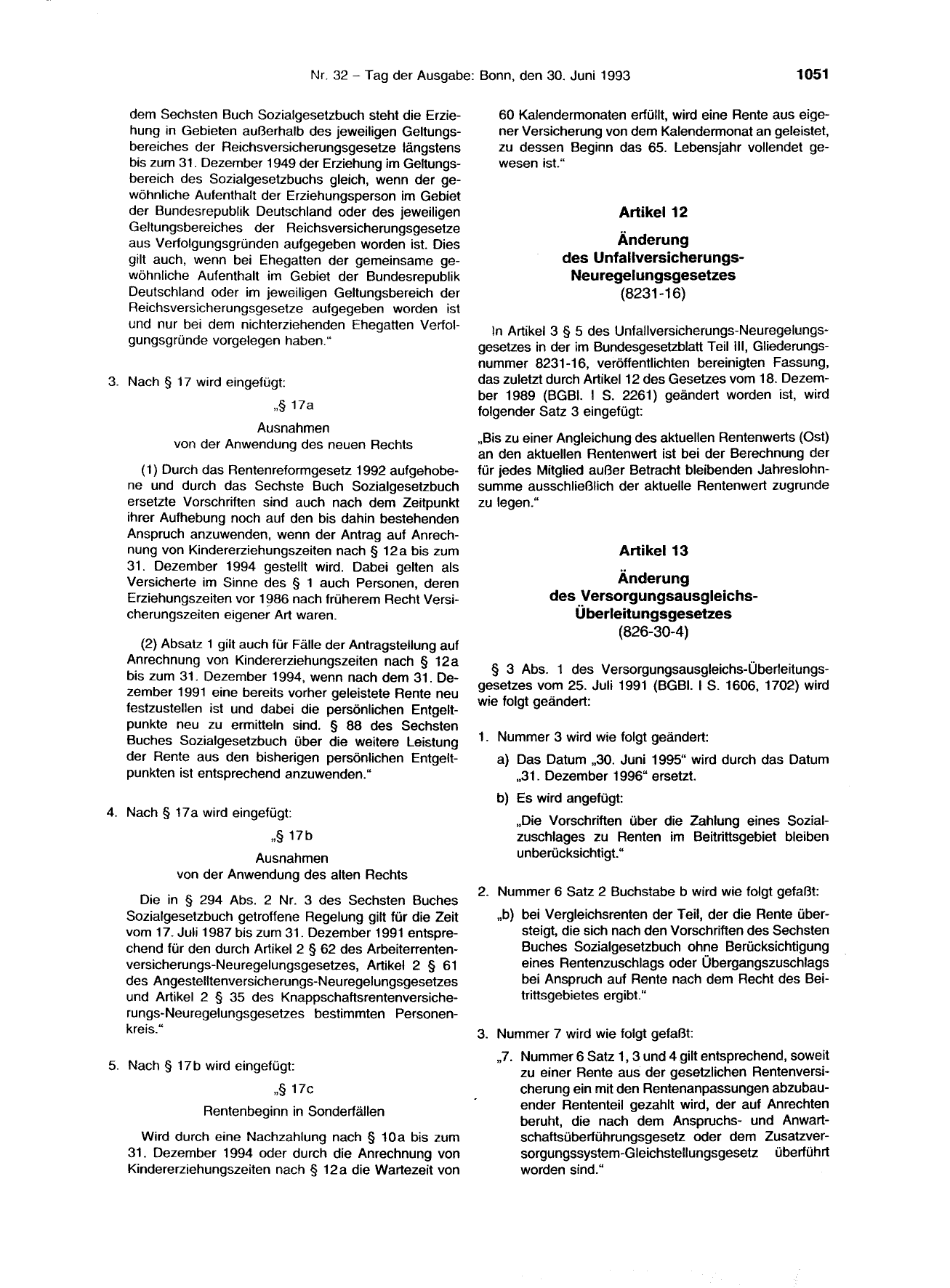 BGBl. 1993, Seite 1051 — Originalseite als Abbildung