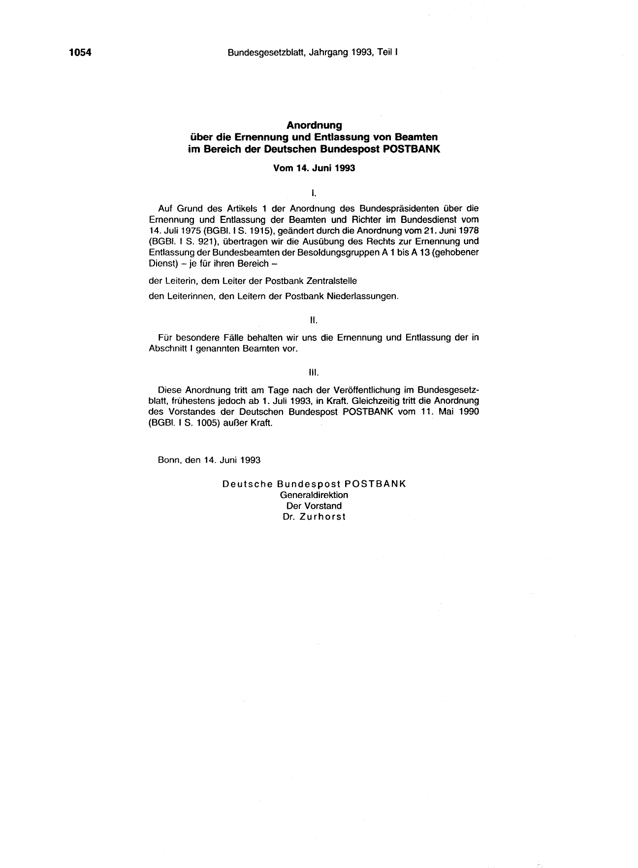 BGBl. 1993, Seite 1054 — Originalseite als Abbildung