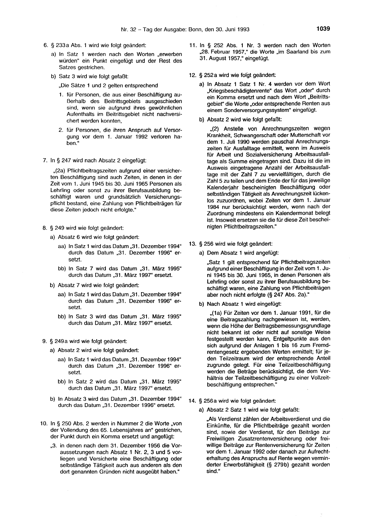 BGBl. 1993, Seite 1039 — Originalseite als Abbildung