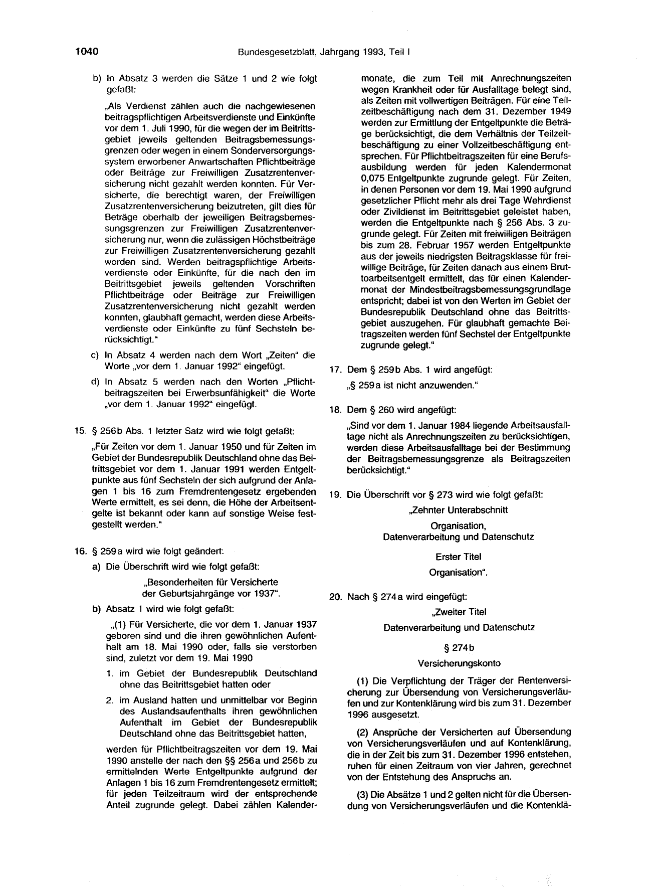 BGBl. 1993, Seite 1040 — Originalseite als Abbildung