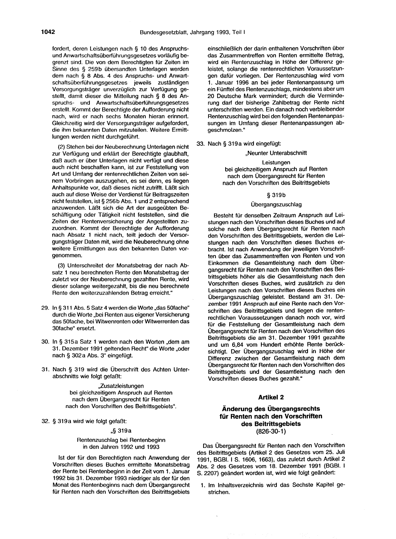 BGBl. 1993, Seite 1042 — Originalseite als Abbildung
