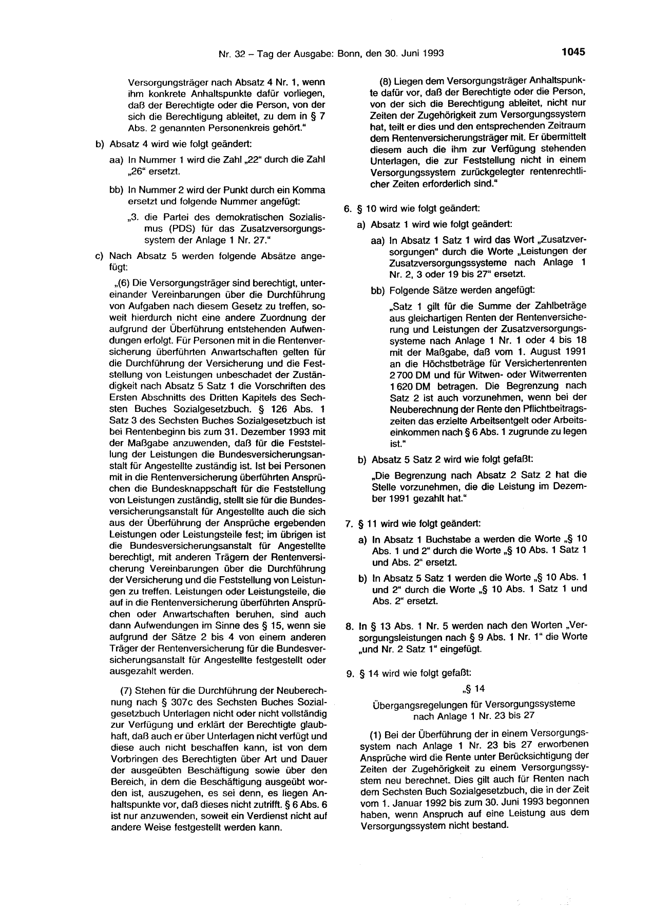 BGBl. 1993, Seite 1045 — Originalseite als Abbildung
