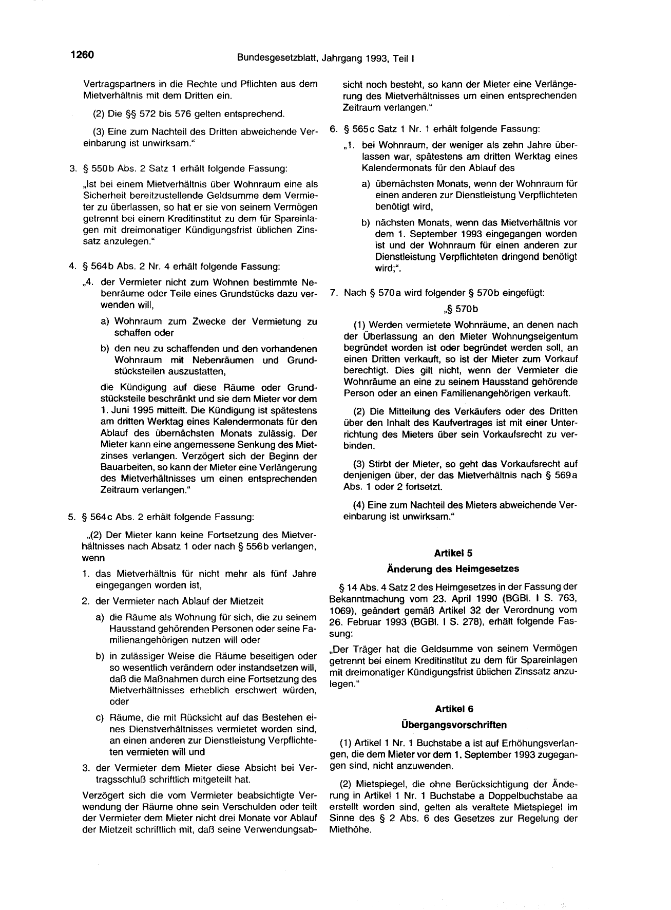 BGBl. 1993, Seite 1260 — Originalseite als Abbildung