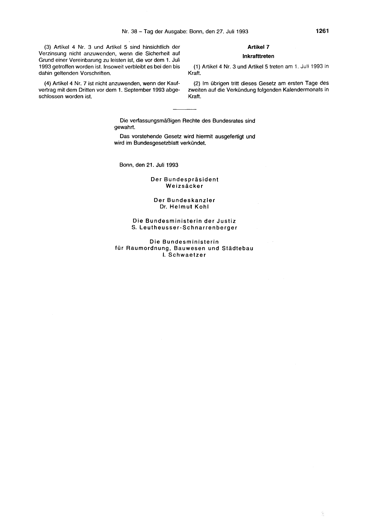 BGBl. 1993, Seite 1261 — Originalseite als Abbildung