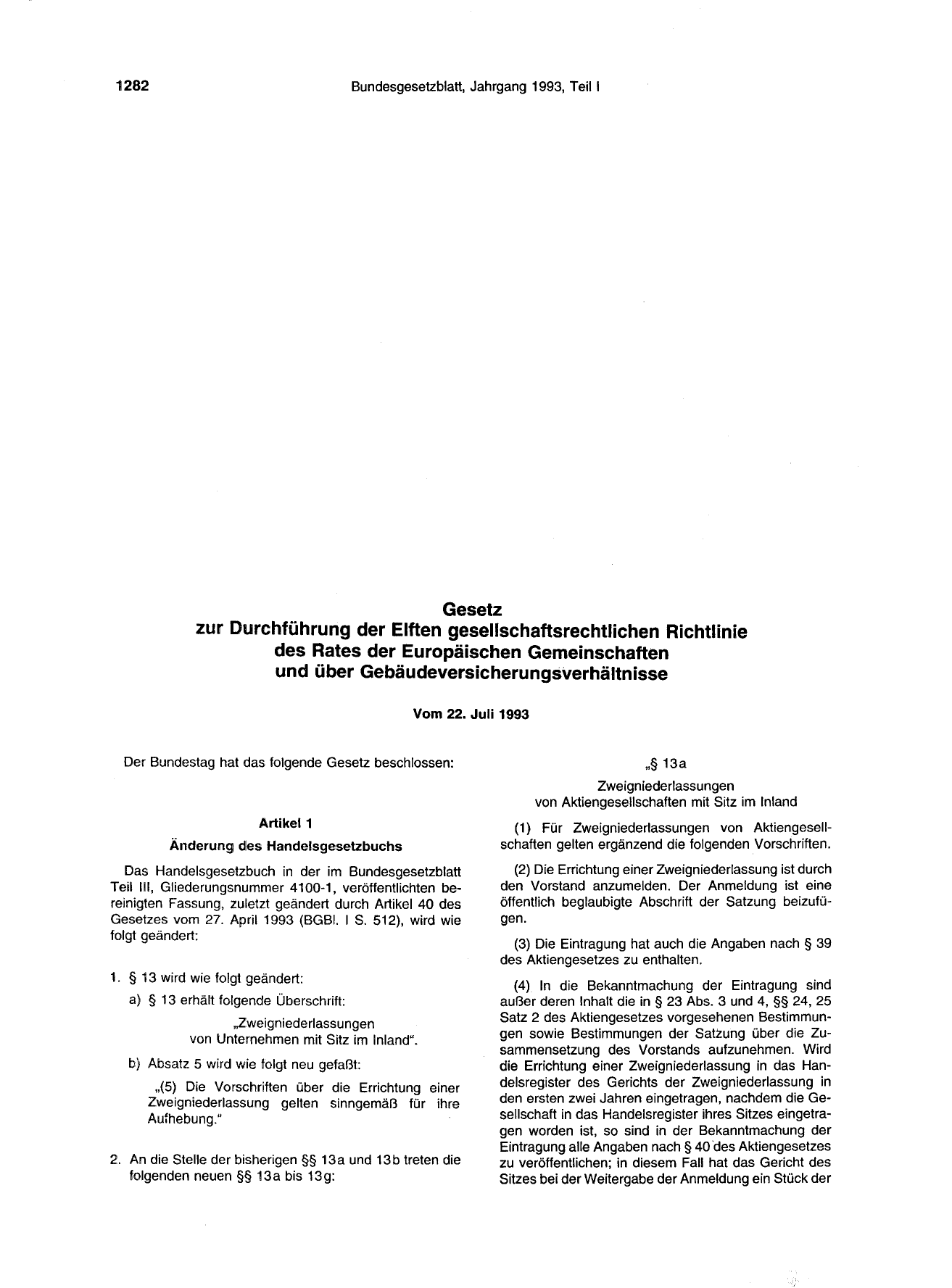 BGBl. 1993, Seite 1282 — Originalseite als Abbildung