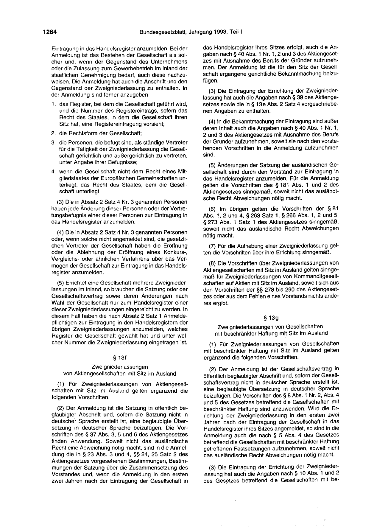 BGBl. 1993, Seite 1284 — Originalseite als Abbildung