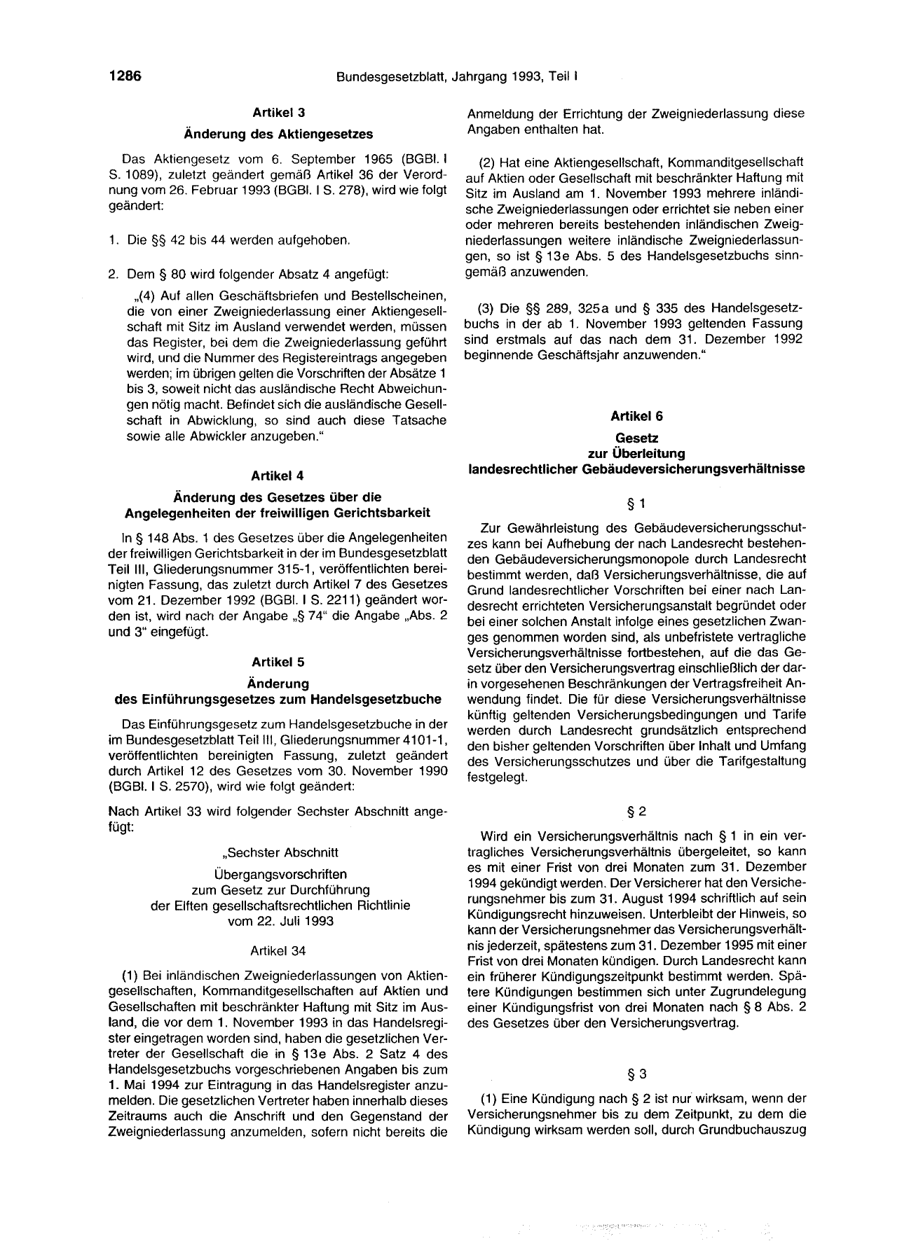 BGBl. 1993, Seite 1286 — Originalseite als Abbildung