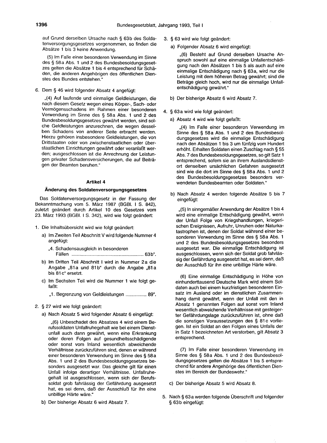 BGBl. 1993, Seite 1396 — Originalseite als Abbildung