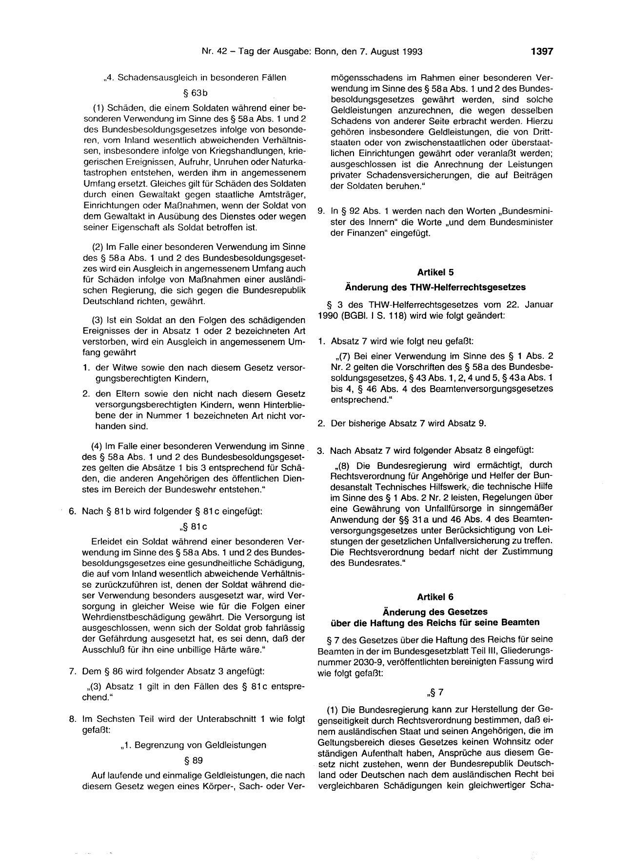 BGBl. 1993, Seite 1397 — Originalseite als Abbildung