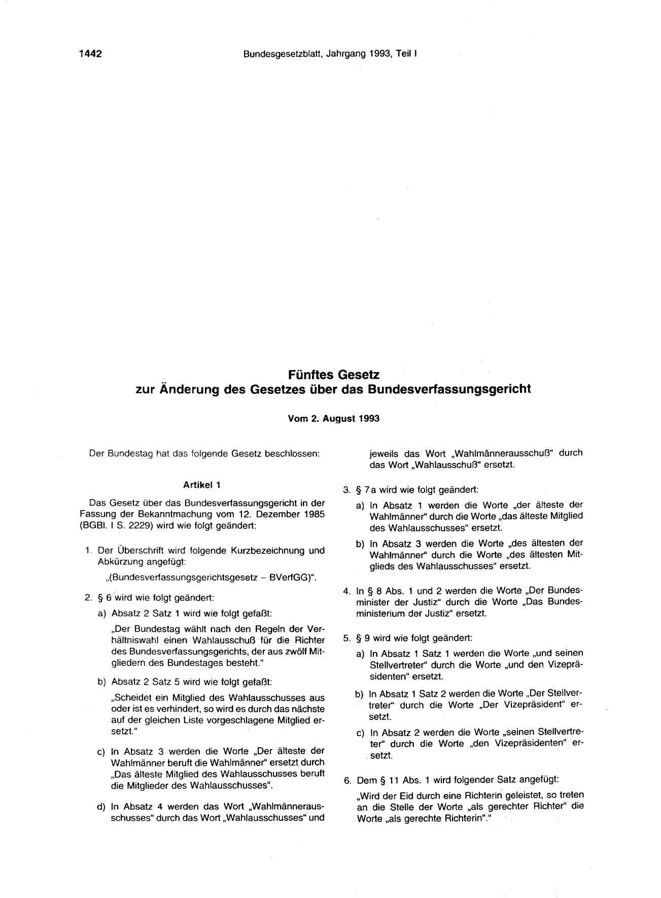 BGBl. 1993, Seite 1442 — Originalseite als Abbildung