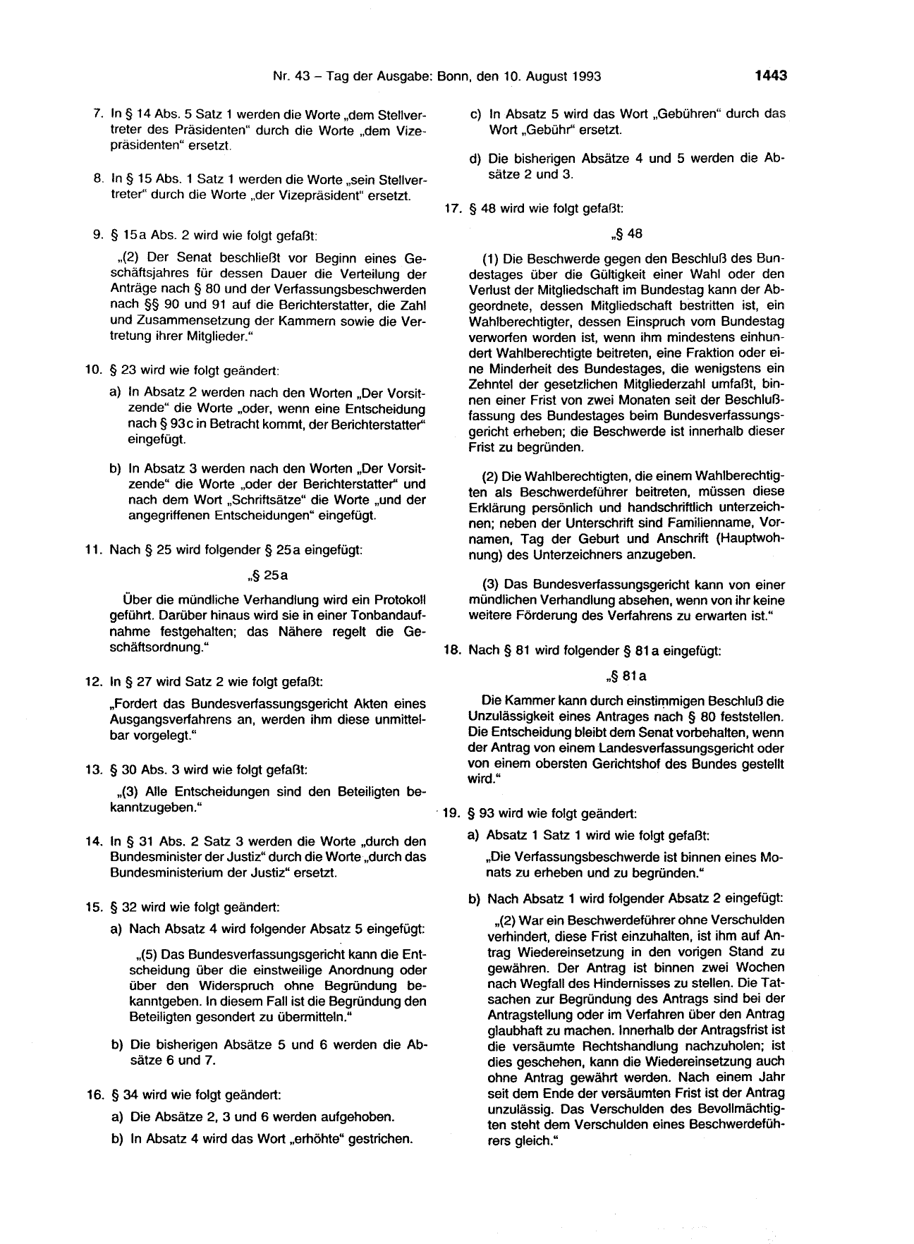BGBl. 1993, Seite 1443 — Originalseite als Abbildung