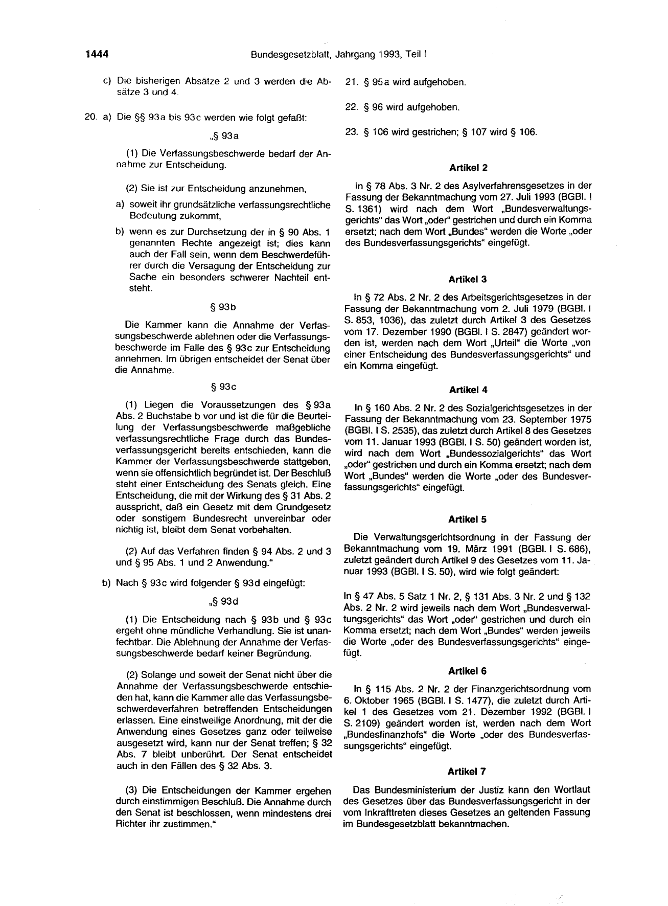 BGBl. 1993, Seite 1444 — Originalseite als Abbildung