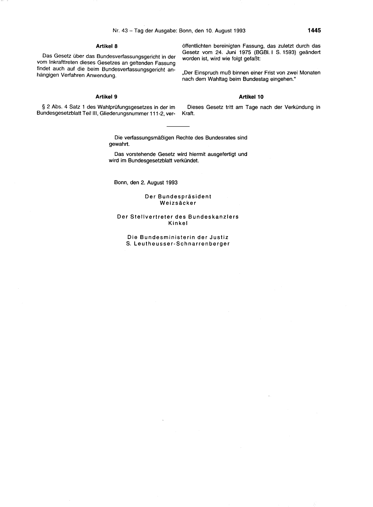 BGBl. 1993, Seite 1445 — Originalseite als Abbildung