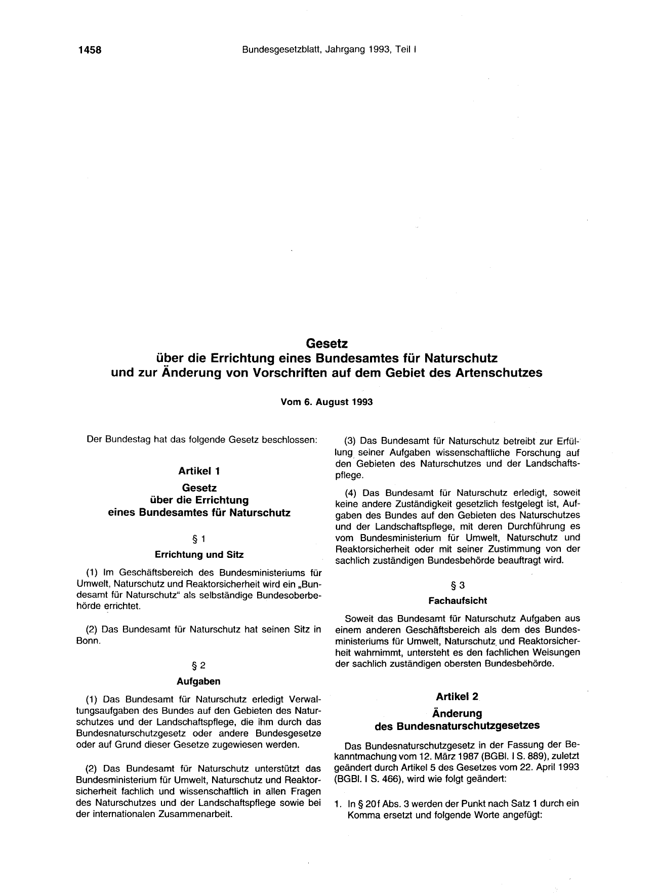 BGBl. 1993, Seite 1458 — Originalseite als Abbildung