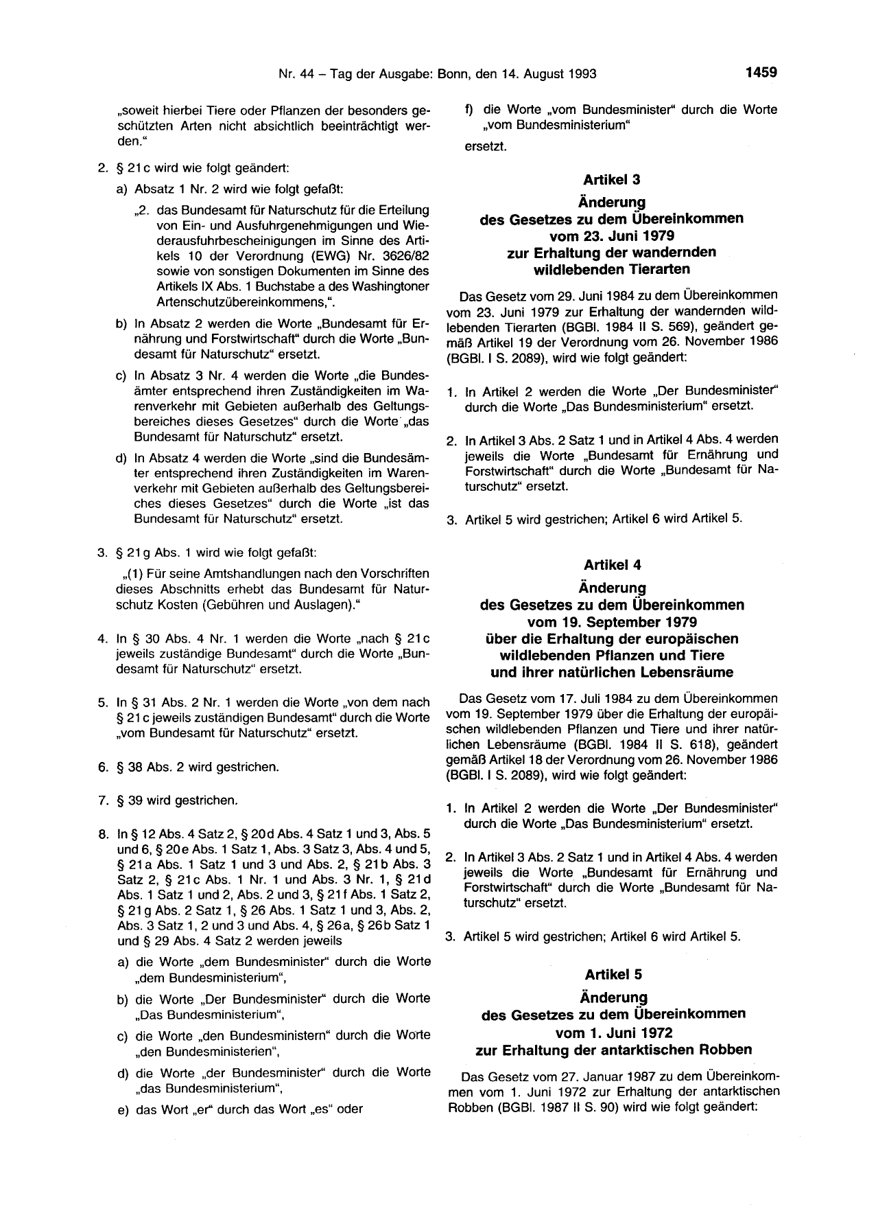 BGBl. 1993, Seite 1459 — Originalseite als Abbildung