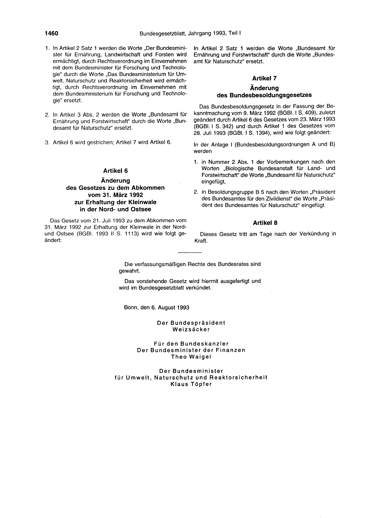 BGBl. 1993, Seite 1460 — Originalseite als Abbildung