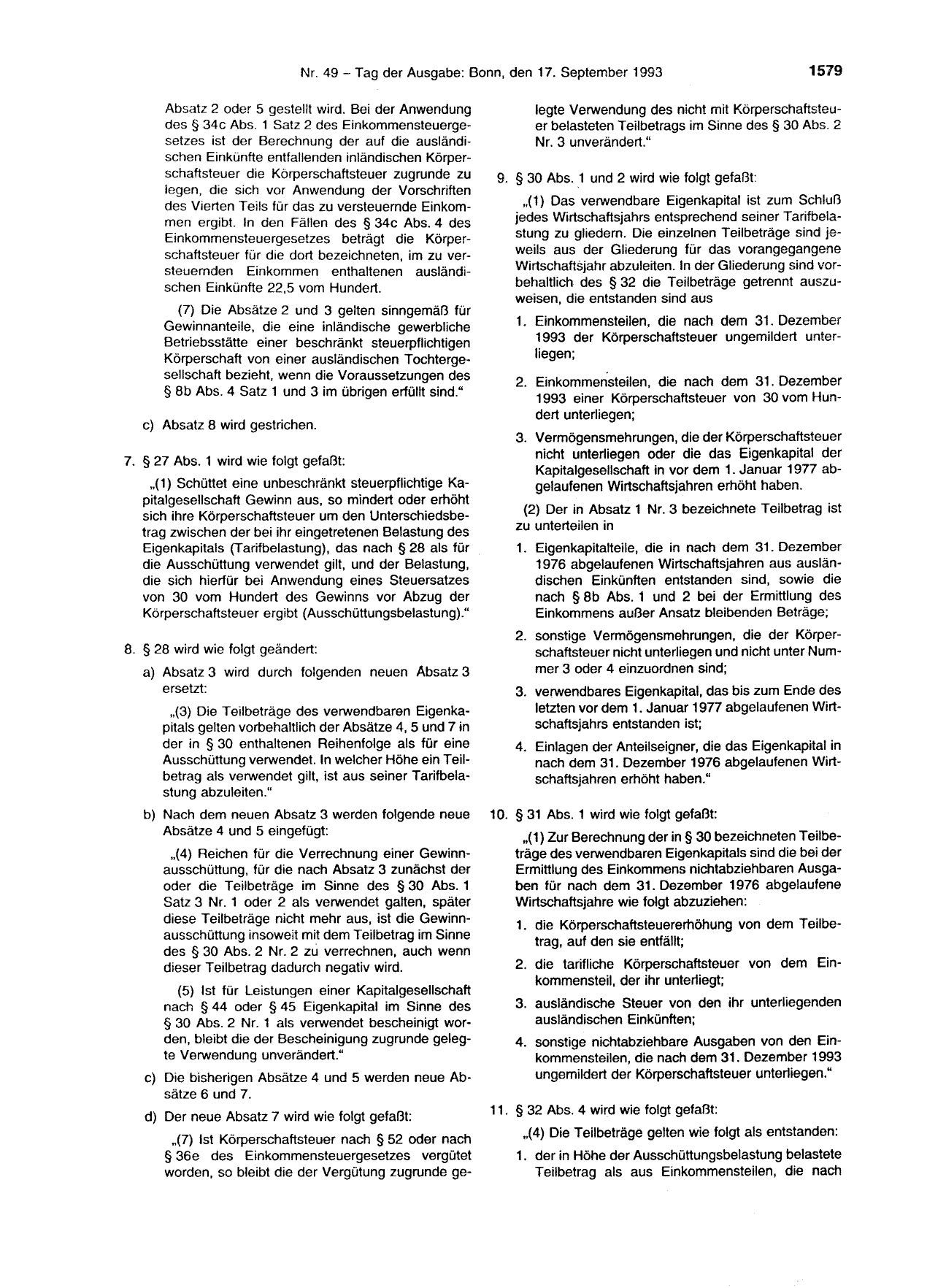 BGBl. 1993, Seite 1579 — Originalseite als Abbildung