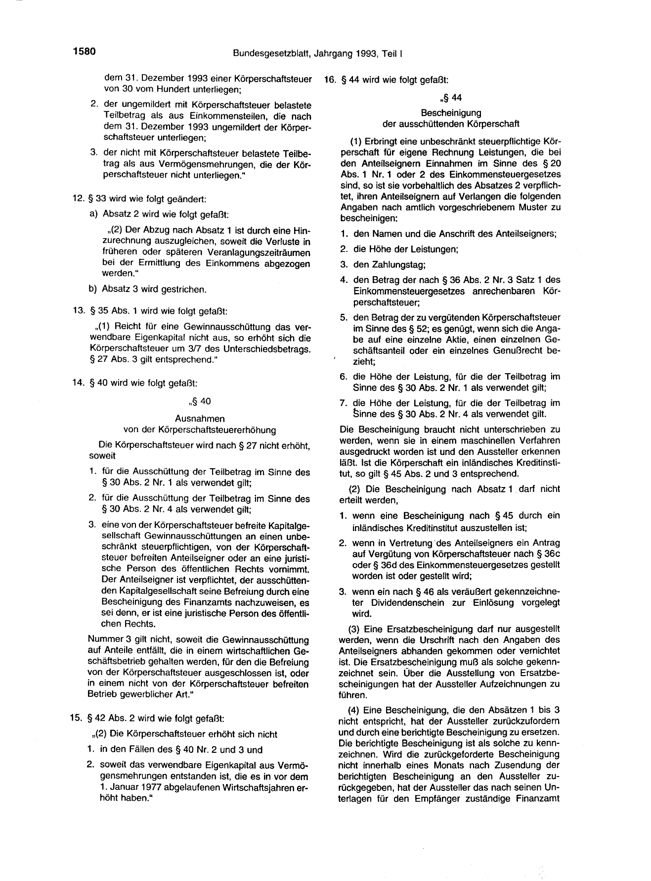 BGBl. 1993, Seite 1580 — Originalseite als Abbildung