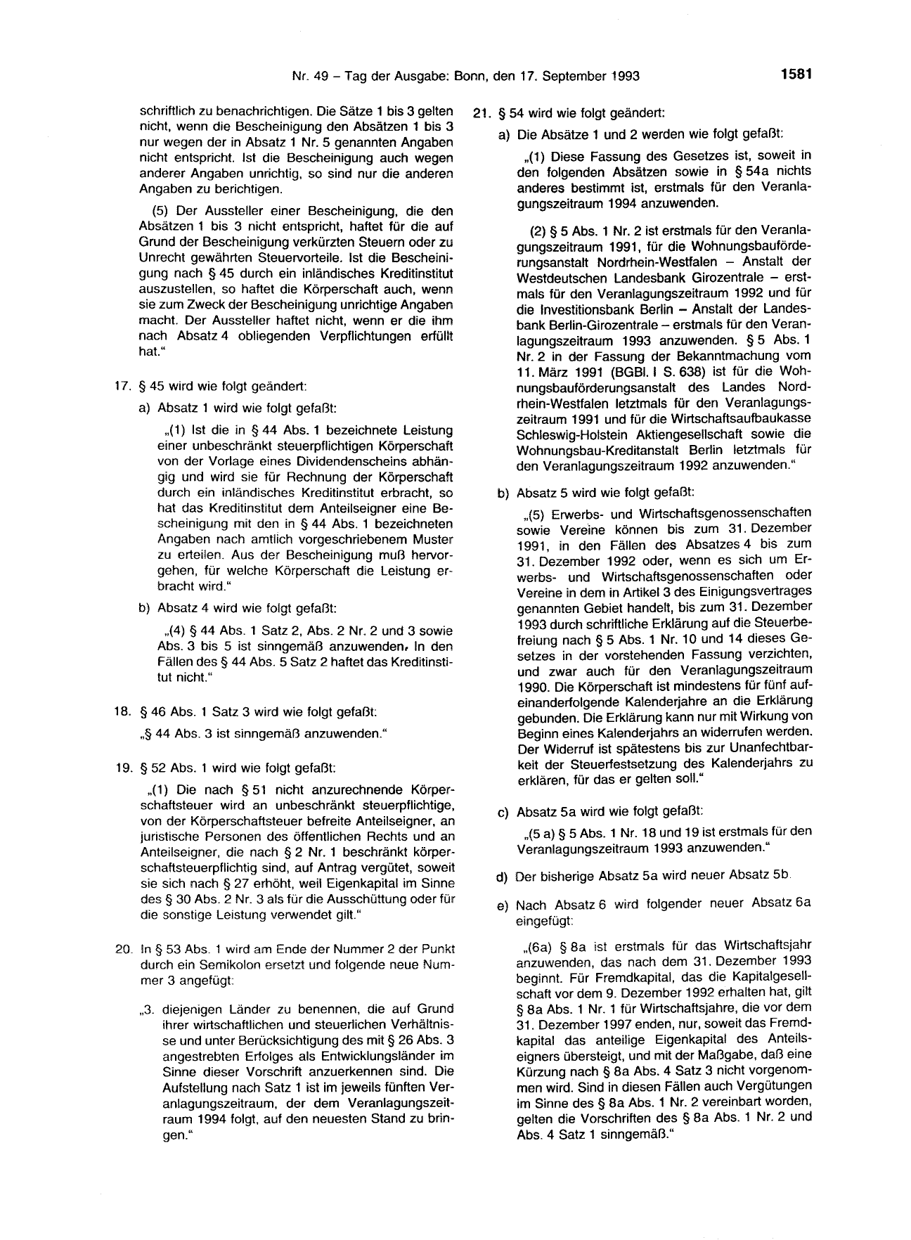 BGBl. 1993, Seite 1581 — Originalseite als Abbildung
