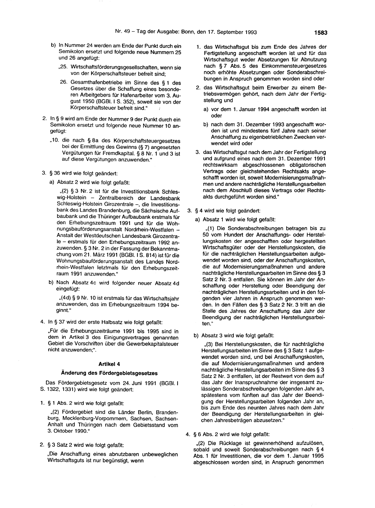 BGBl. 1993, Seite 1583 — Originalseite als Abbildung