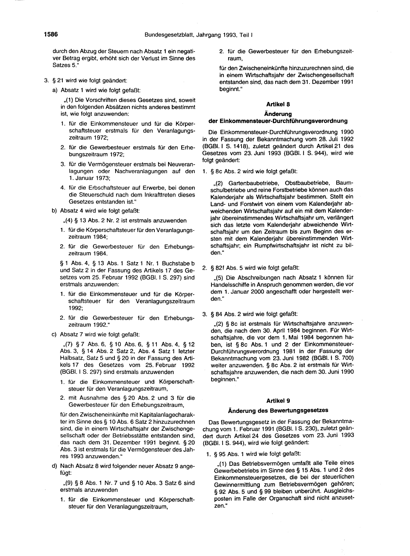 BGBl. 1993, Seite 1586 — Originalseite als Abbildung